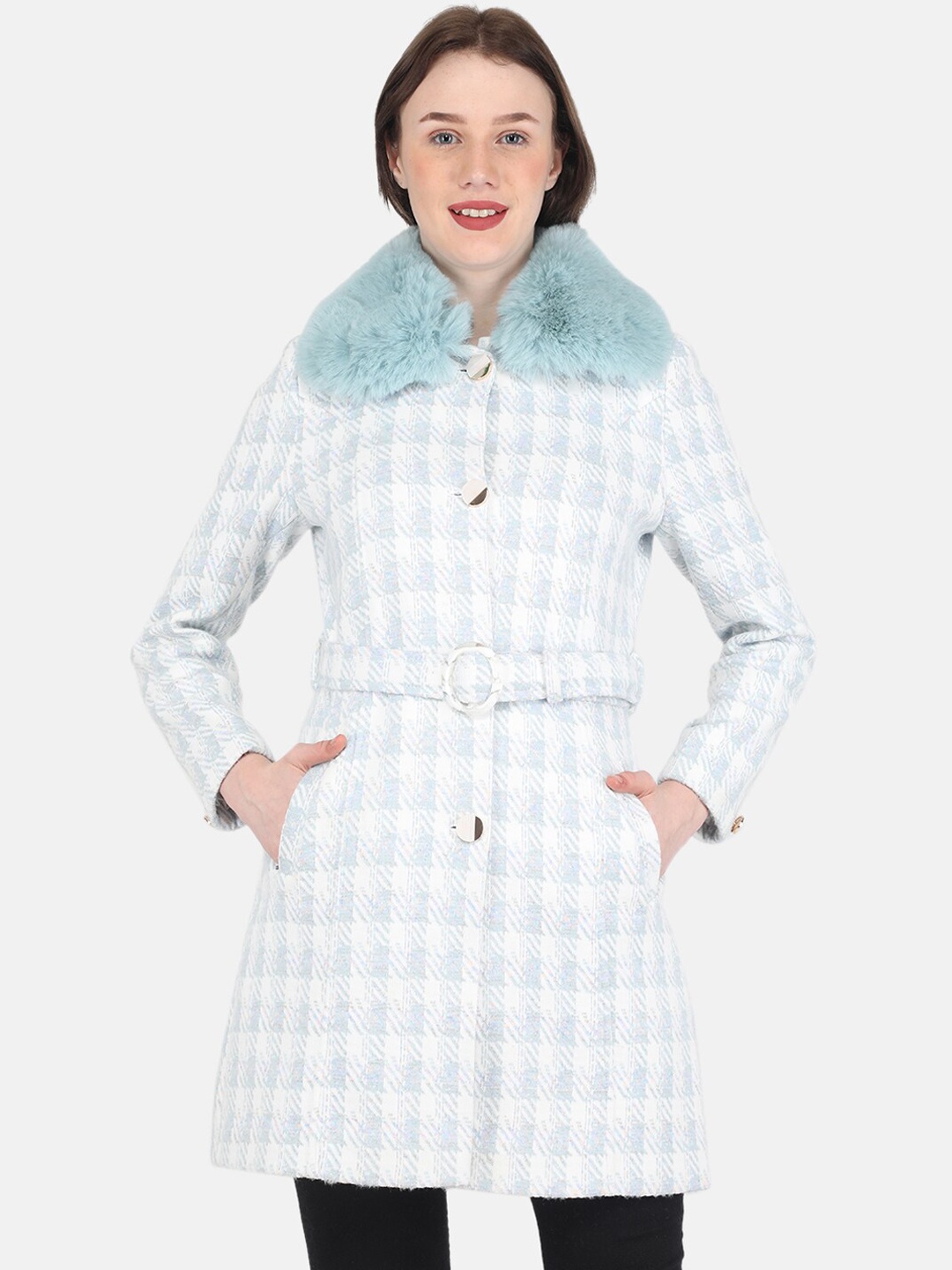 

Monte Carlo Women Blue & White Checked Overcoats