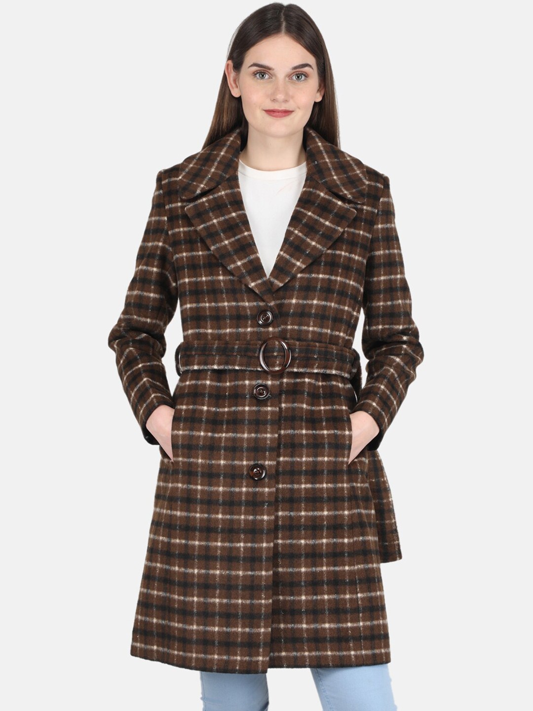 

Monte Carlo Women Brown Checked Trench Coats
