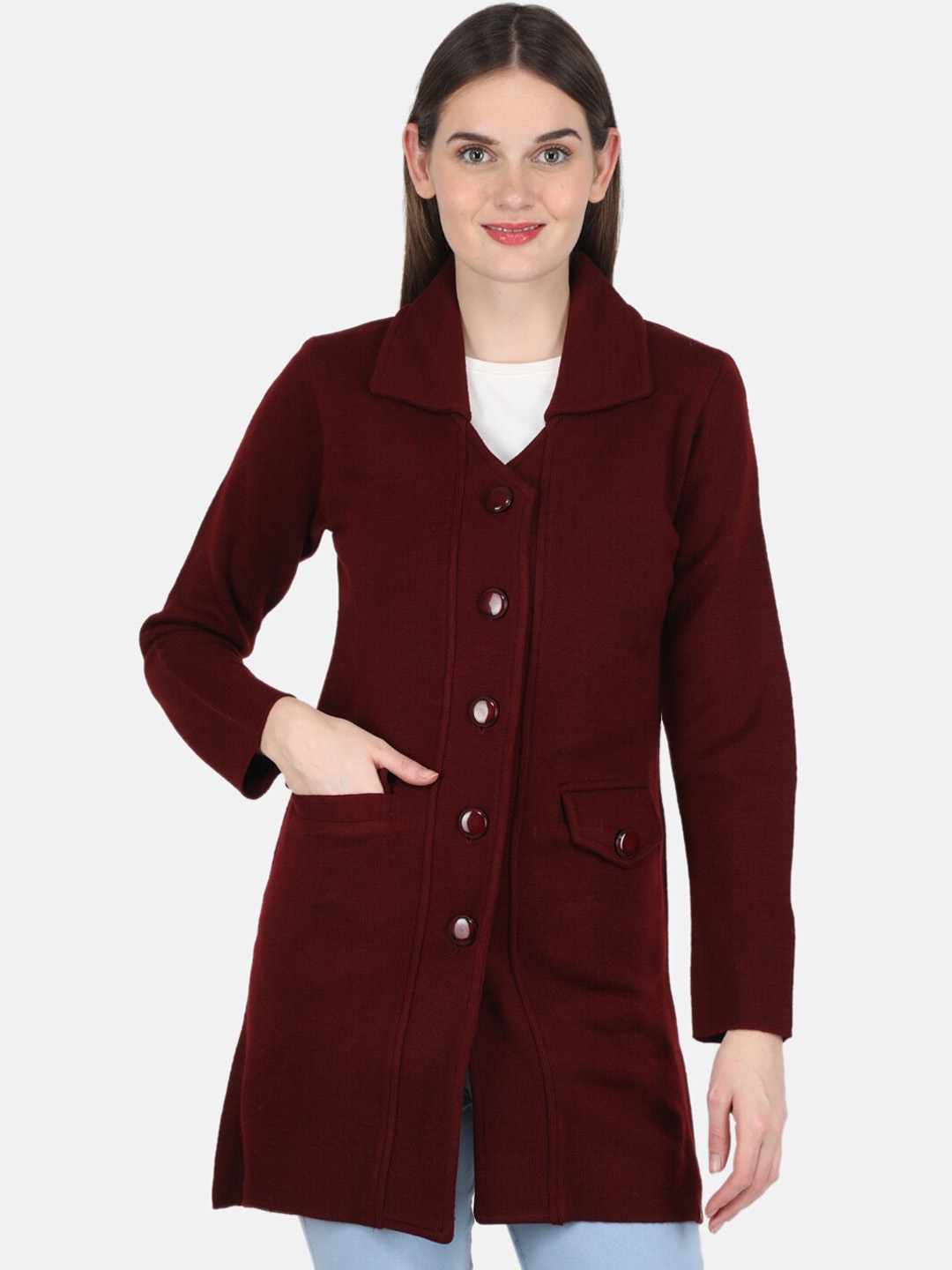 

Monte Carlo Women Maroon Textured Over Coat