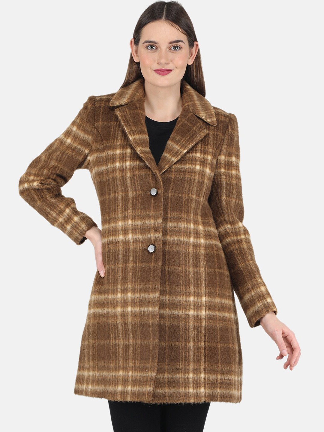 

Monte Carlo Women Tan Brown Checked Over Coats