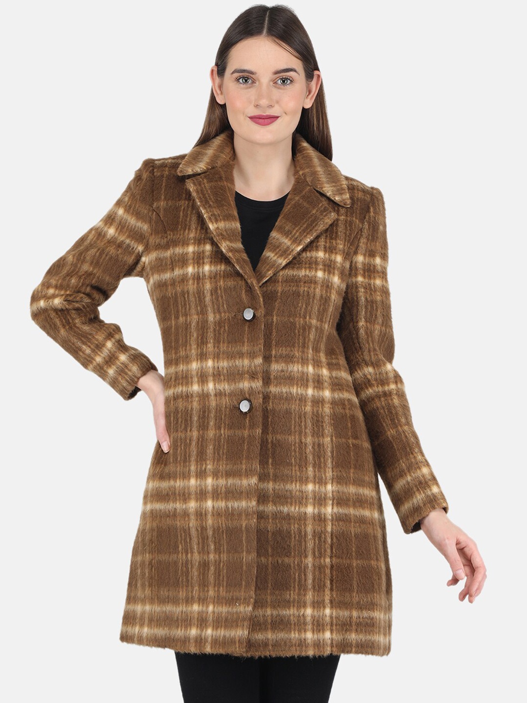 

Monte Carlo Women Tan Brown Checked Over Coat
