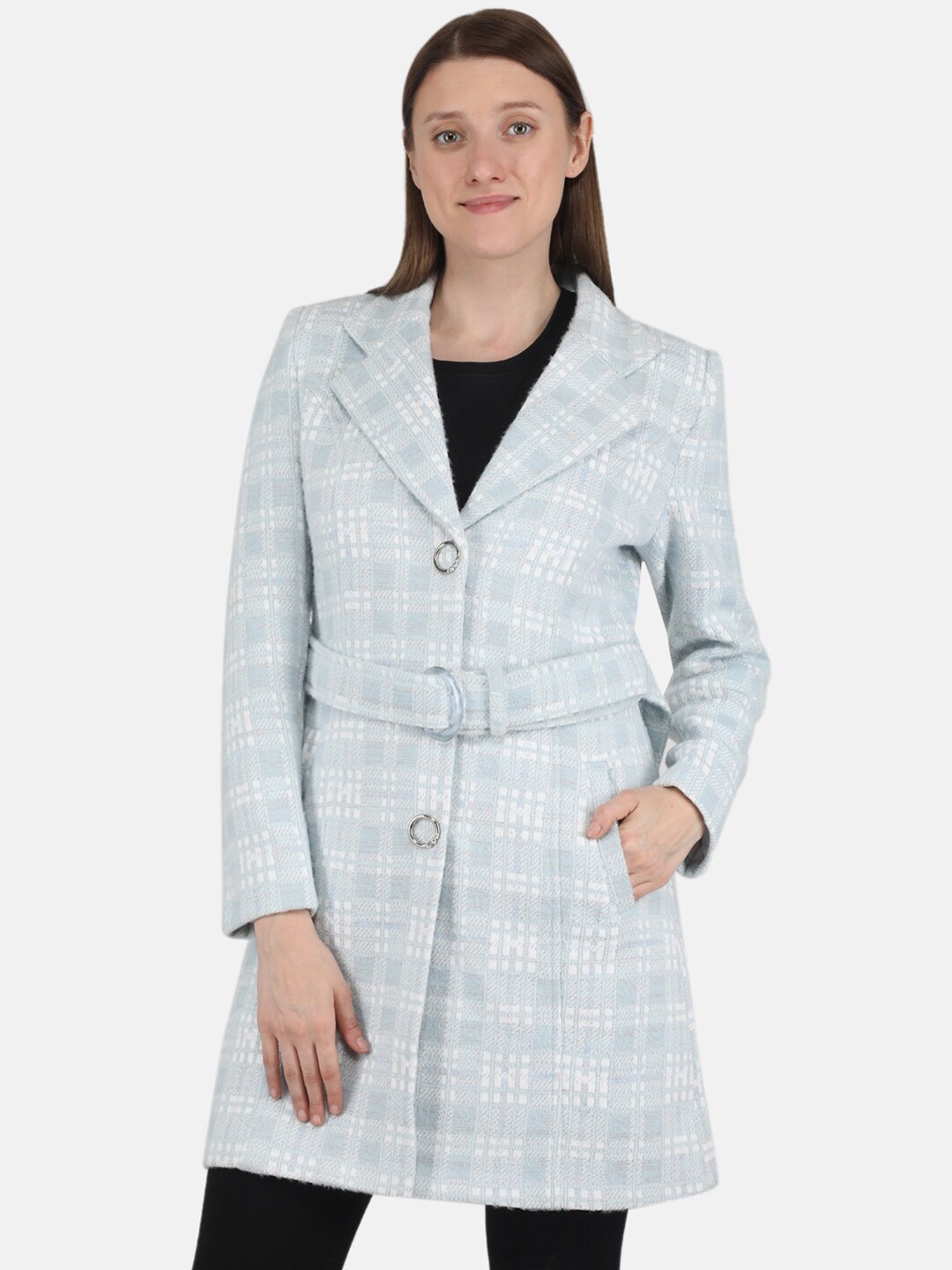 

Monte Carlo Women Blue Printed Trench Coat