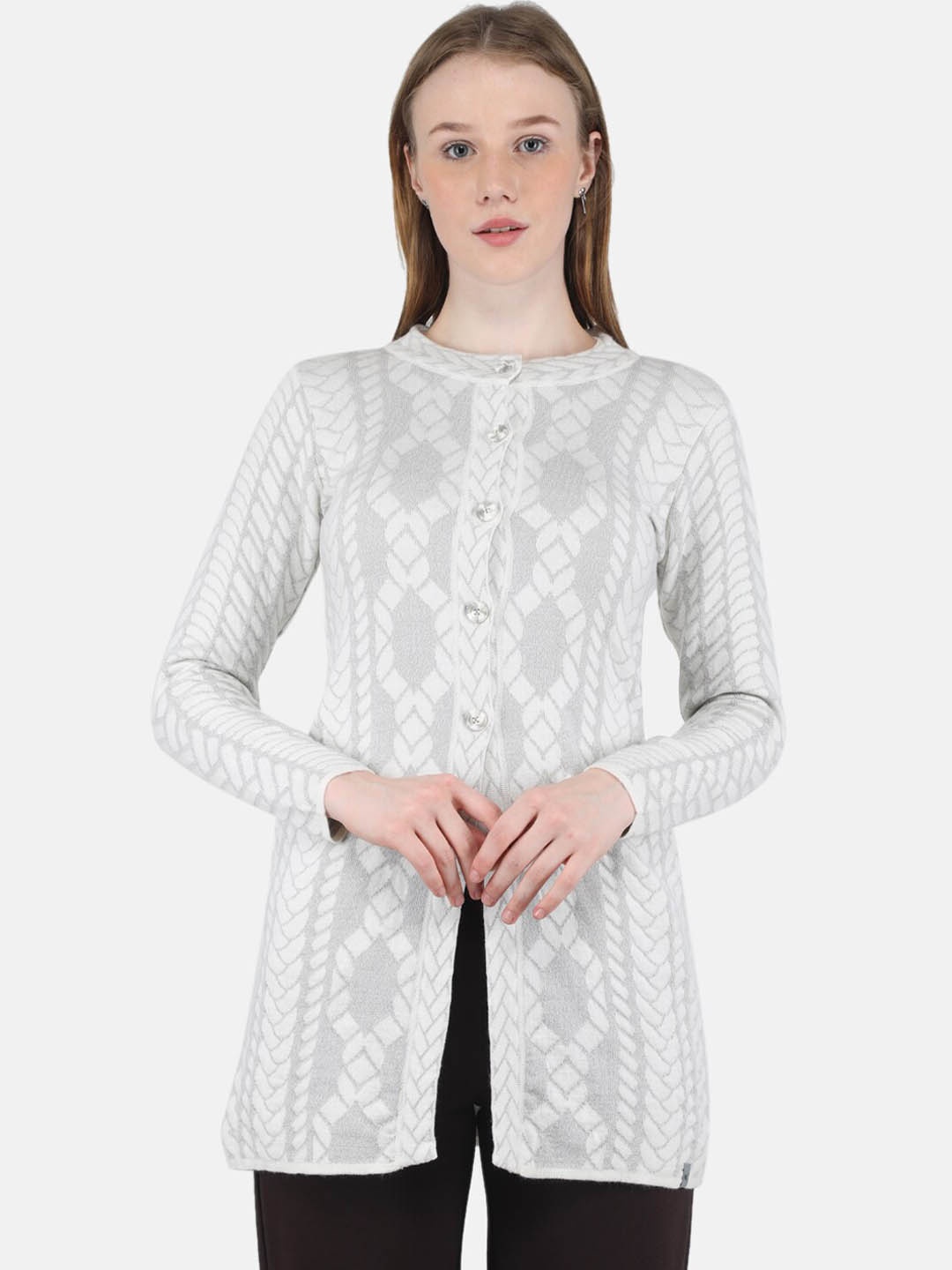 

Monte Carlo Women Plus Size White Printed Peacoat