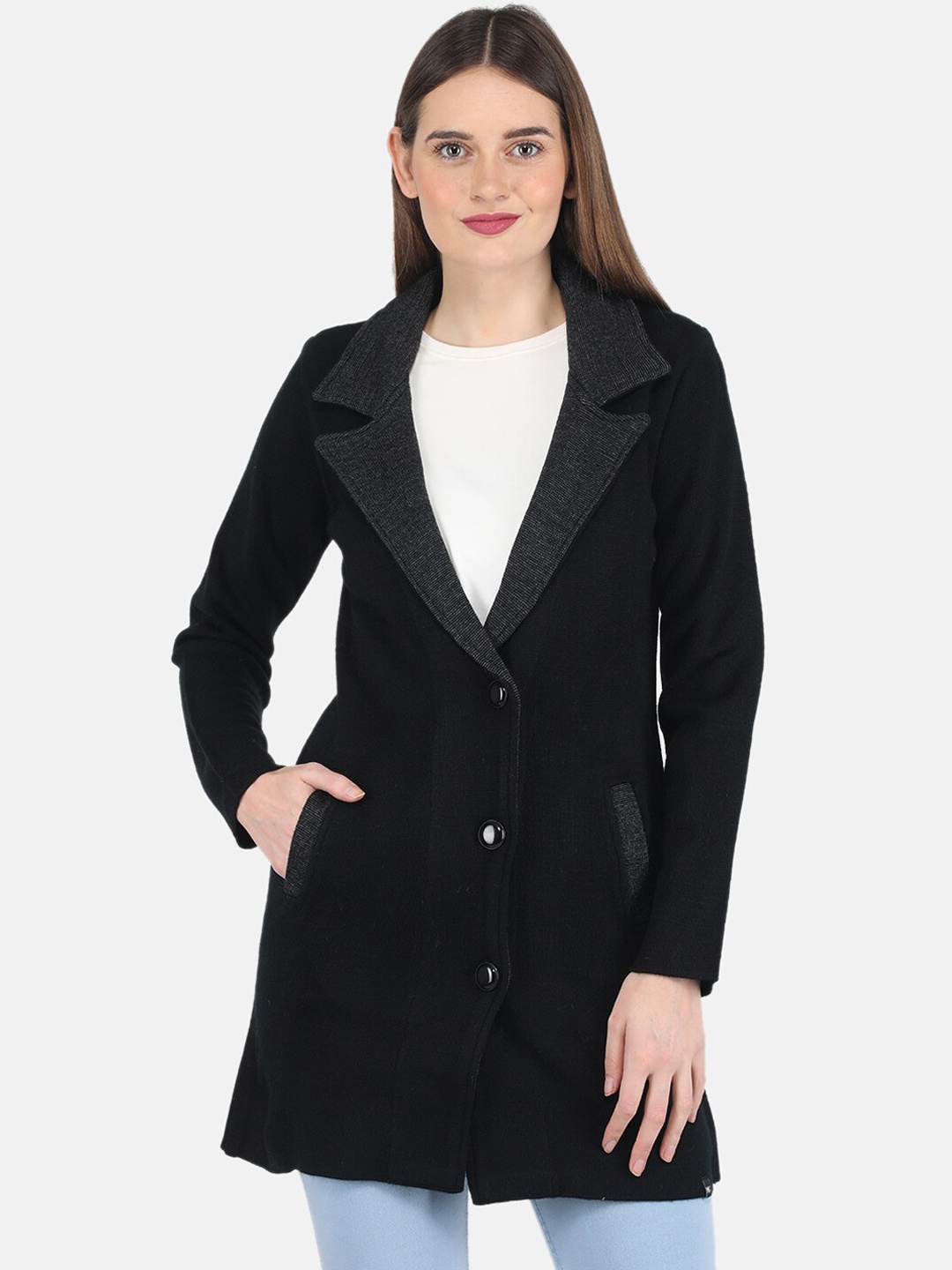 

Monte Carlo Women Black Self-Design Over Coat