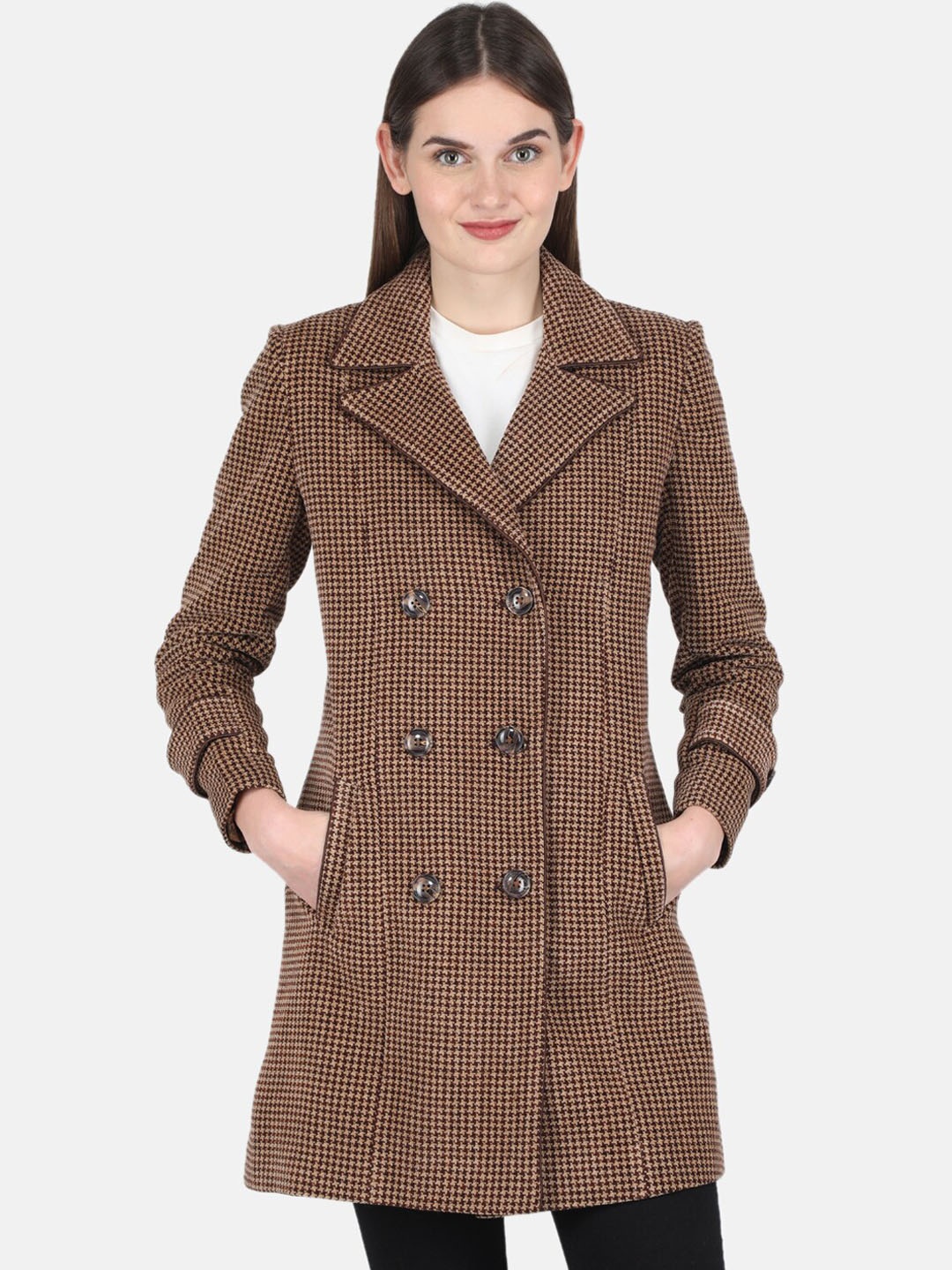 

Monte Carlo Women Brown Self designed Double Breasted Over Coat