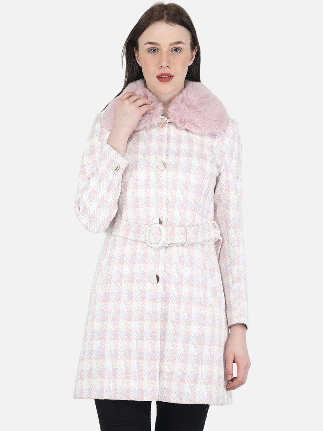 

Monte Carlo Women White & Pink Checked Trench Coats