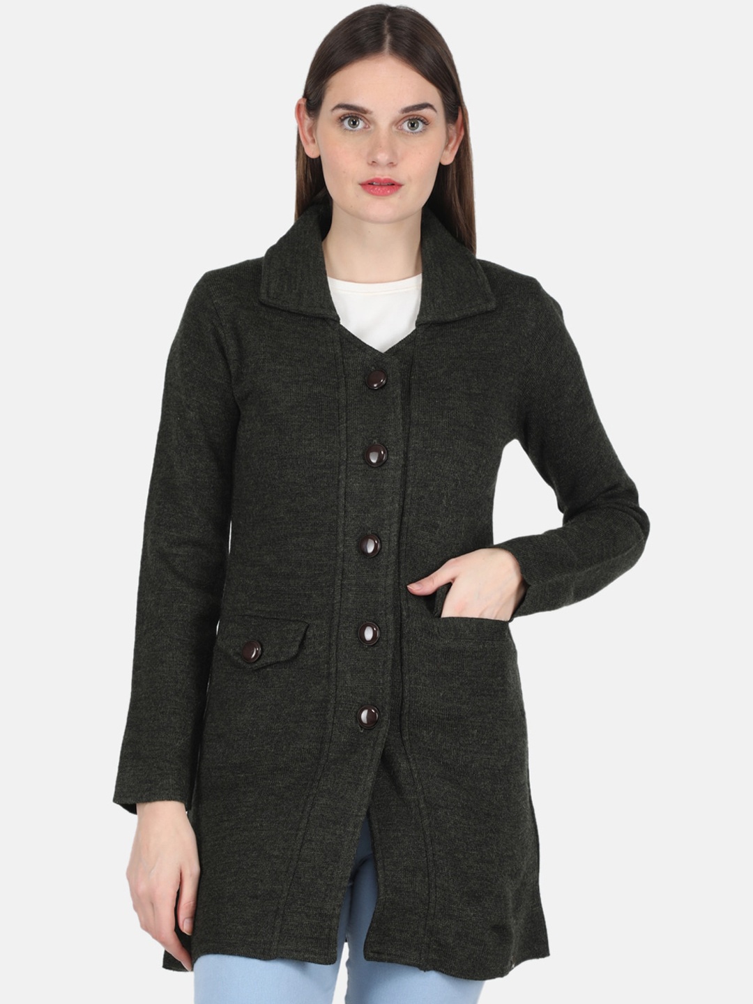

Monte Carlo Women Olive Green Wool Overcoat