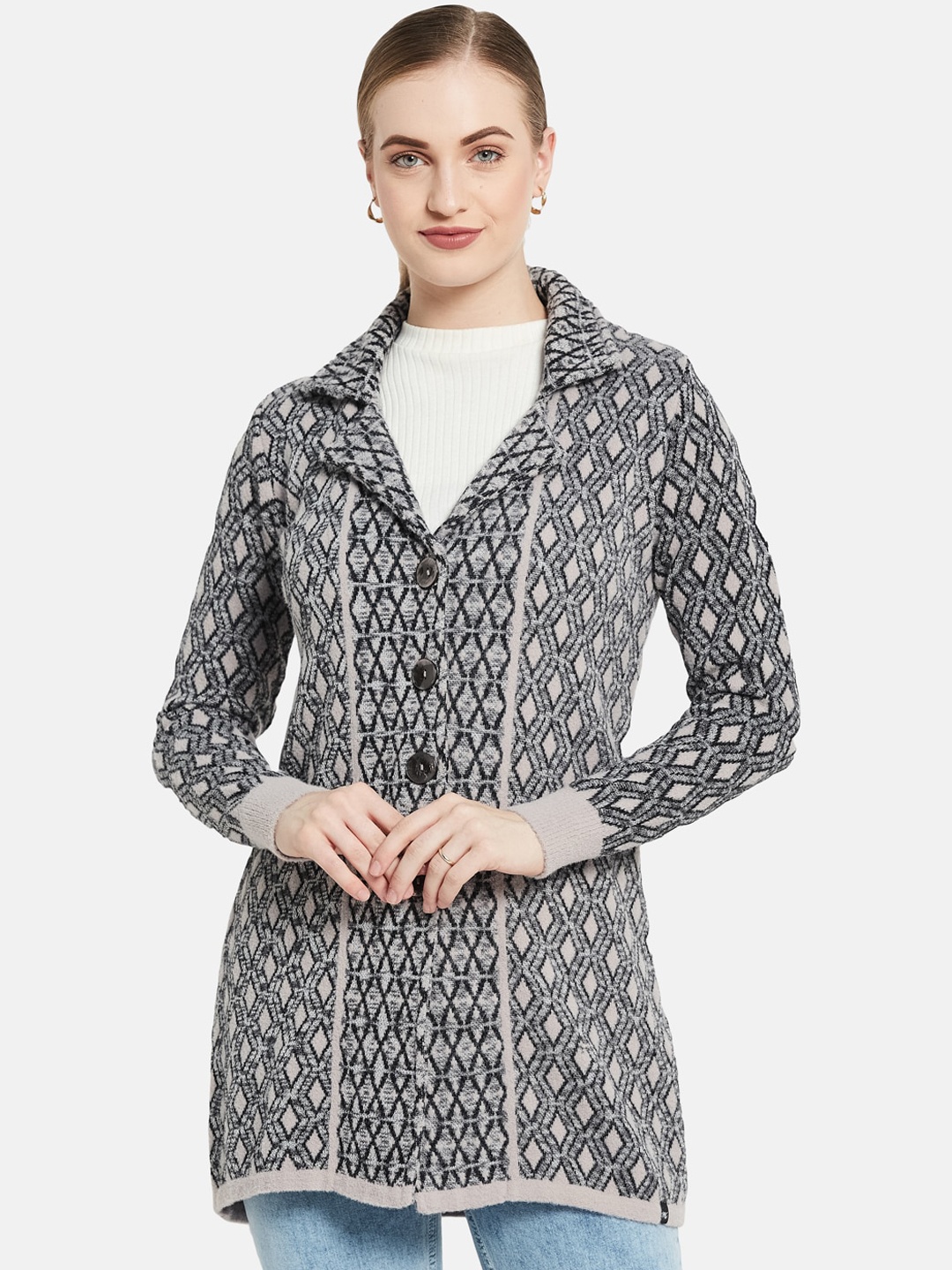 

Monte Carlo Women Black Printed Overcoat