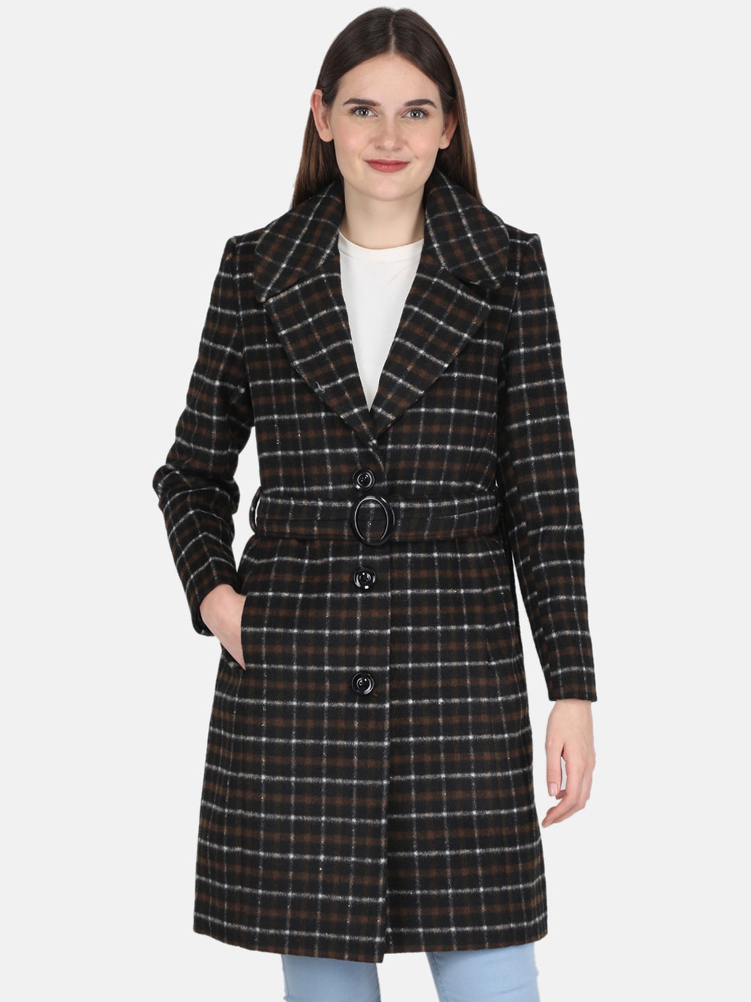 

Monte Carlo Women Black & Brown Checked Trench Coats