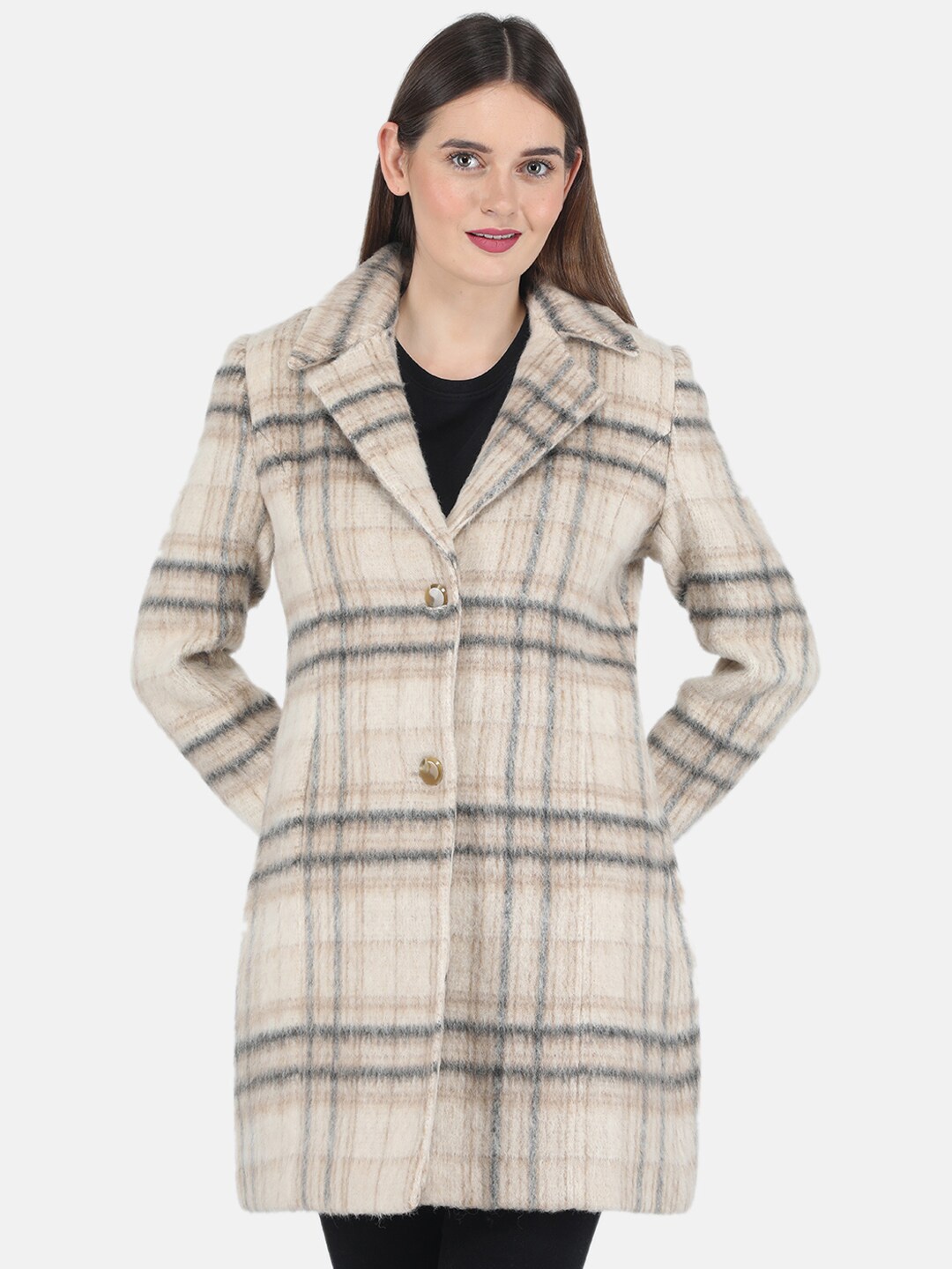 

Monte Carlo Women Beige Checked Over Coat