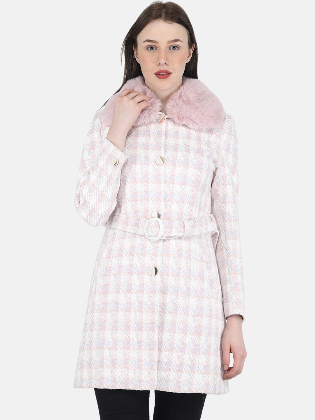 

Monte Carlo Women Pink Checked Trench Coat