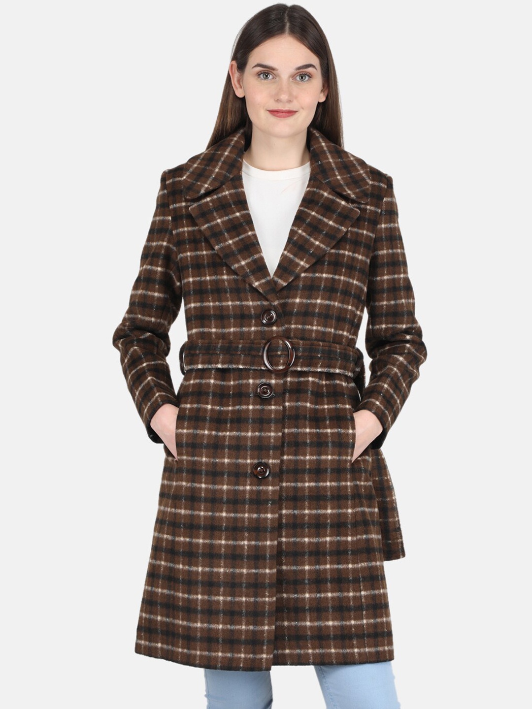 

Monte Carlo Women Brown & Black Checked Trench Coats