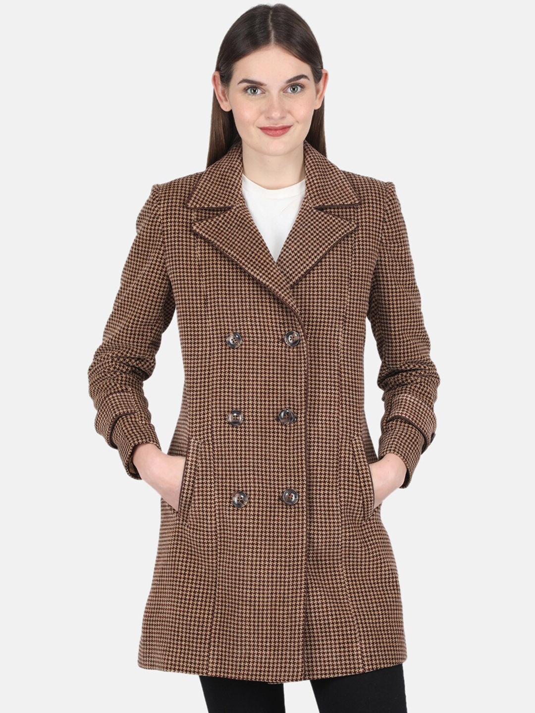 

Monte Carlo Women Brown Self-Design Double-Breasted OverCoat