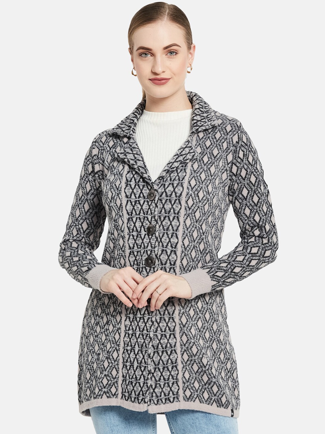 

Monte Carlo Women Black Jacquard Pattern Woollen Over Coat