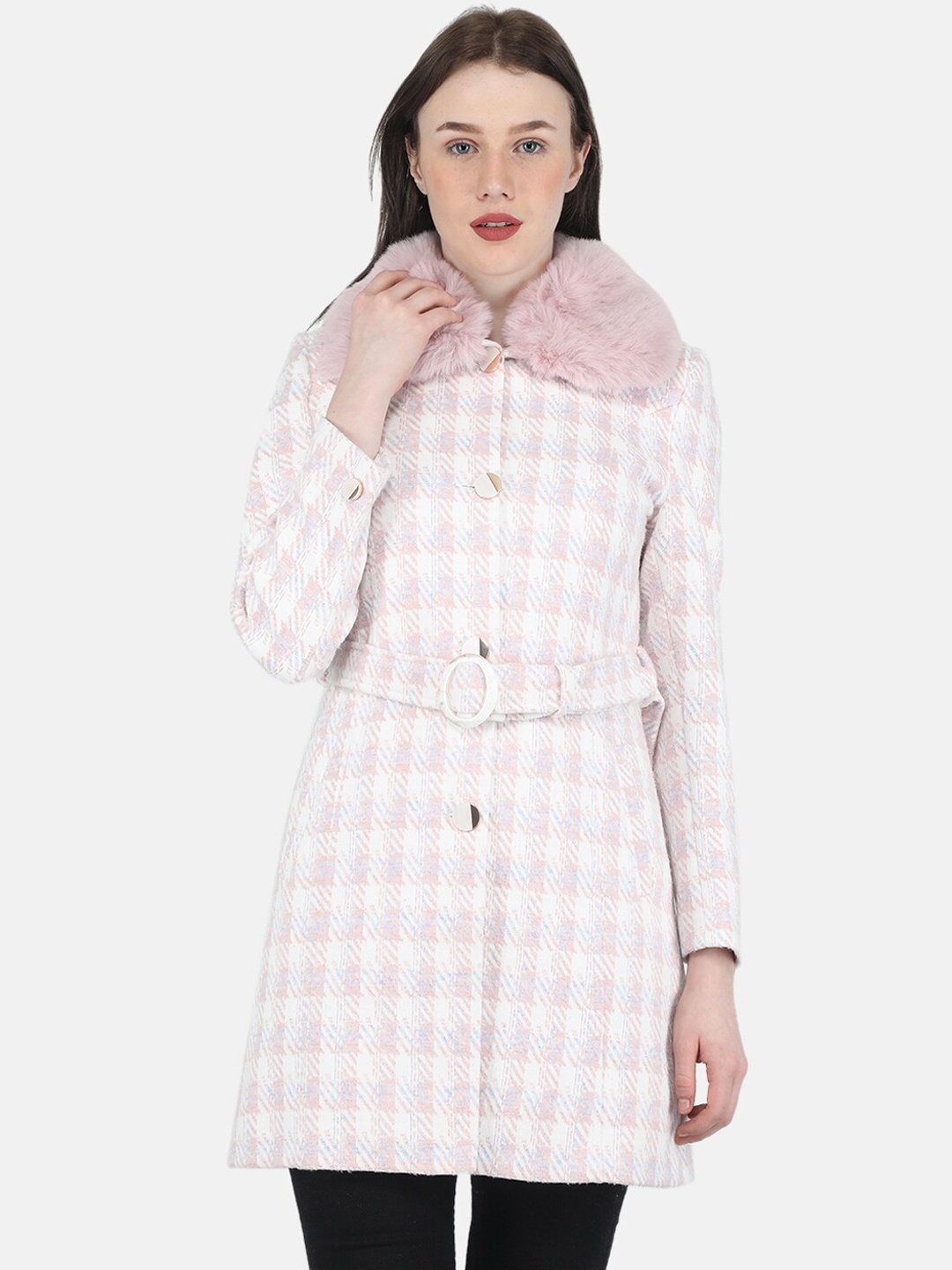 

Monte Carlo Women Pink Checked Trench Coat