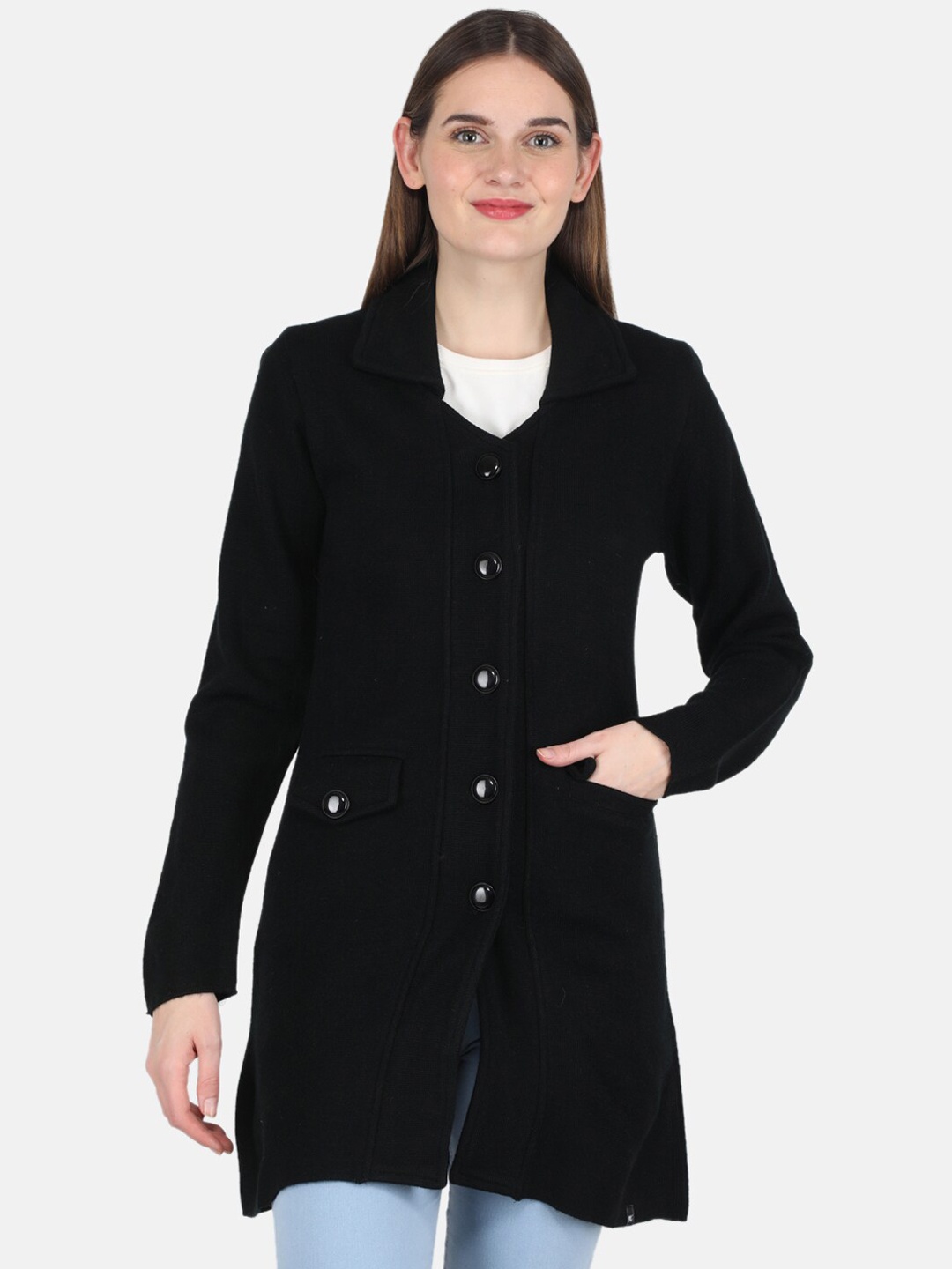 

Monte Carlo Women Black Woolen Single Breasted Over Coat