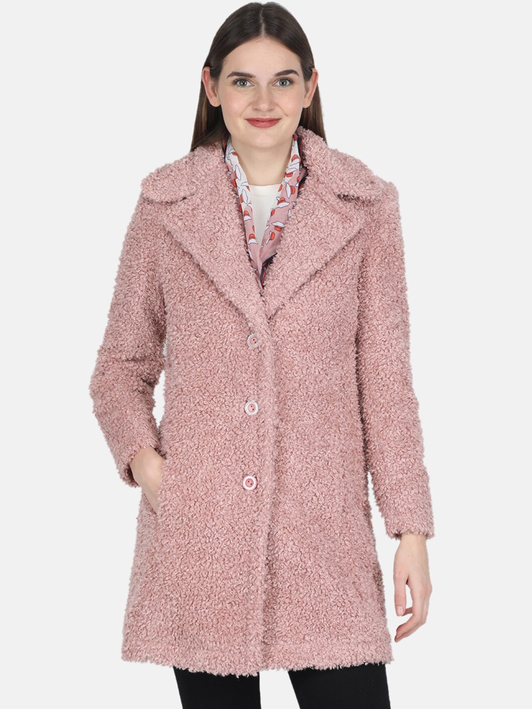 

Monte Carlo Women Pink Textured Single Breasted Polyester Over Coats