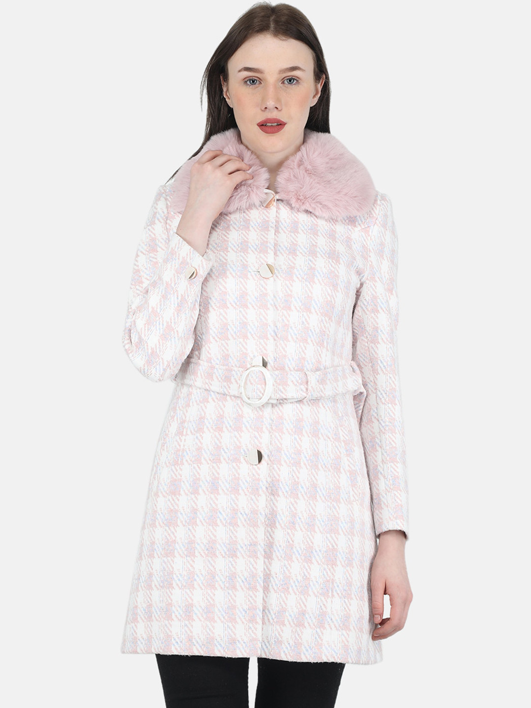 

Monte Carlo Women White & Pink Checked Longline Trench Coats
