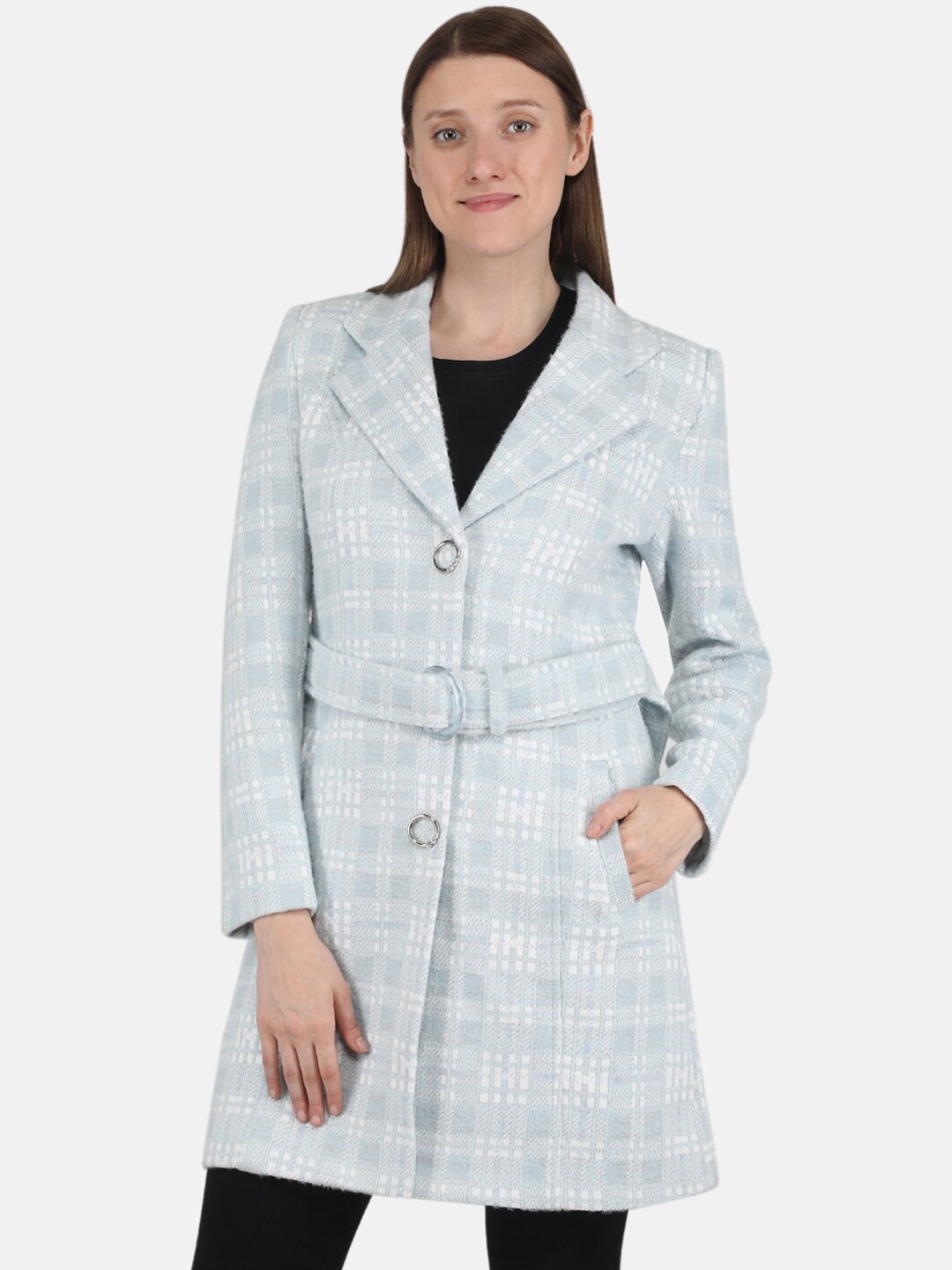 

Monte Carlo Women Blue & White Printed Trench Coats