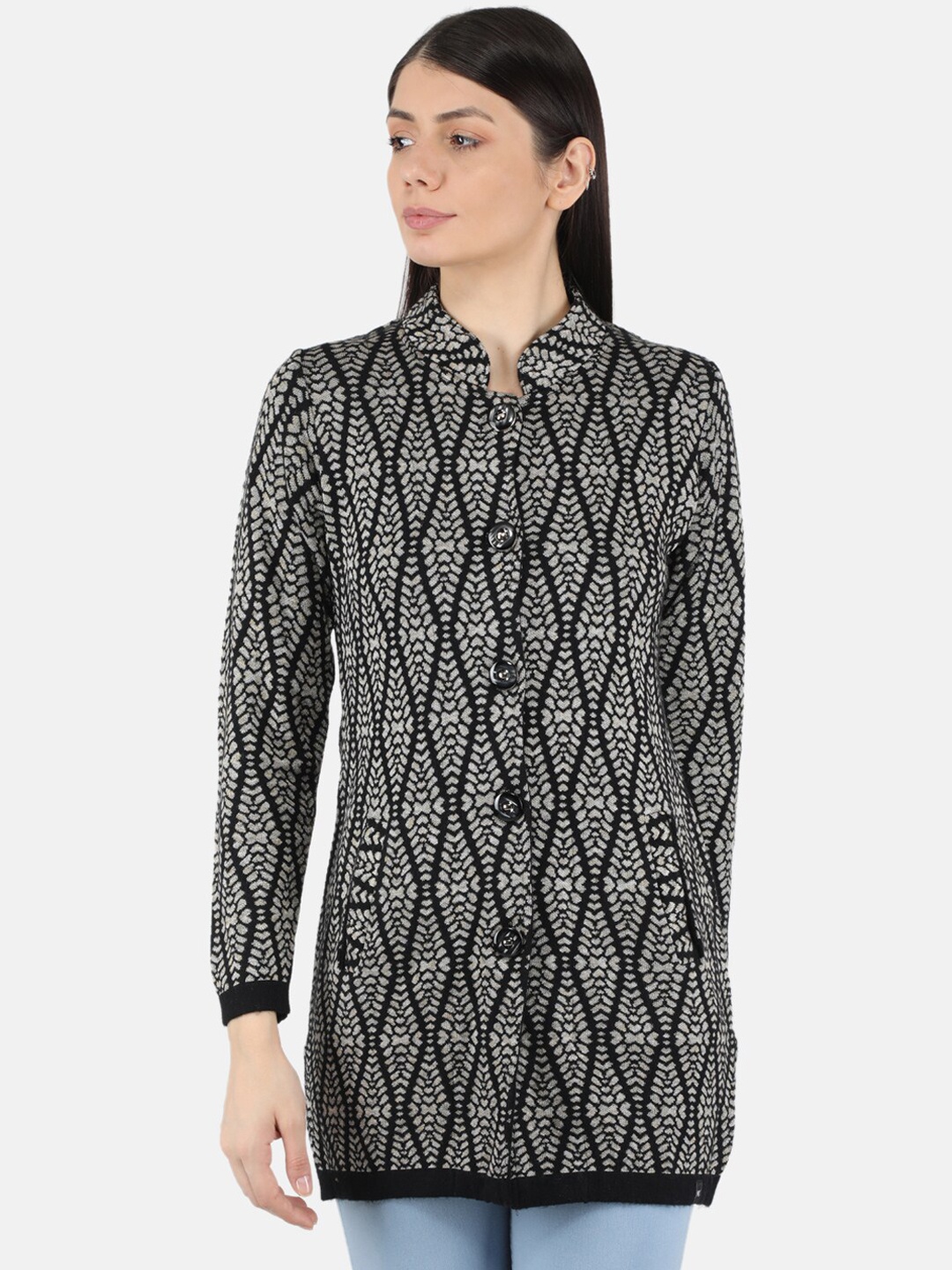 

Monte Carlo Women Black Printed Pea Coat