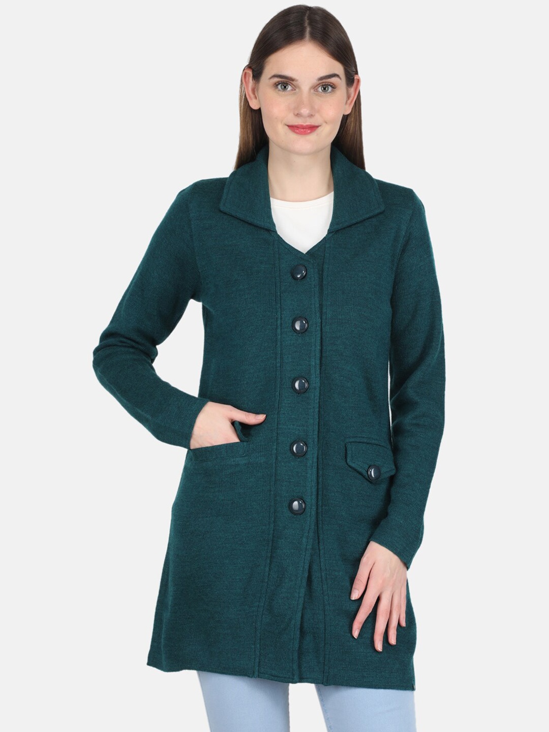 

Monte Carlo Women Green Self Design Pea Coat