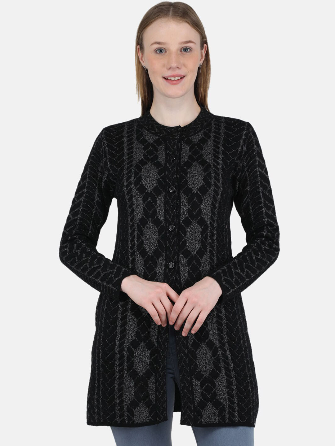 

Monte Carlo Women Black Printed Pea Coat