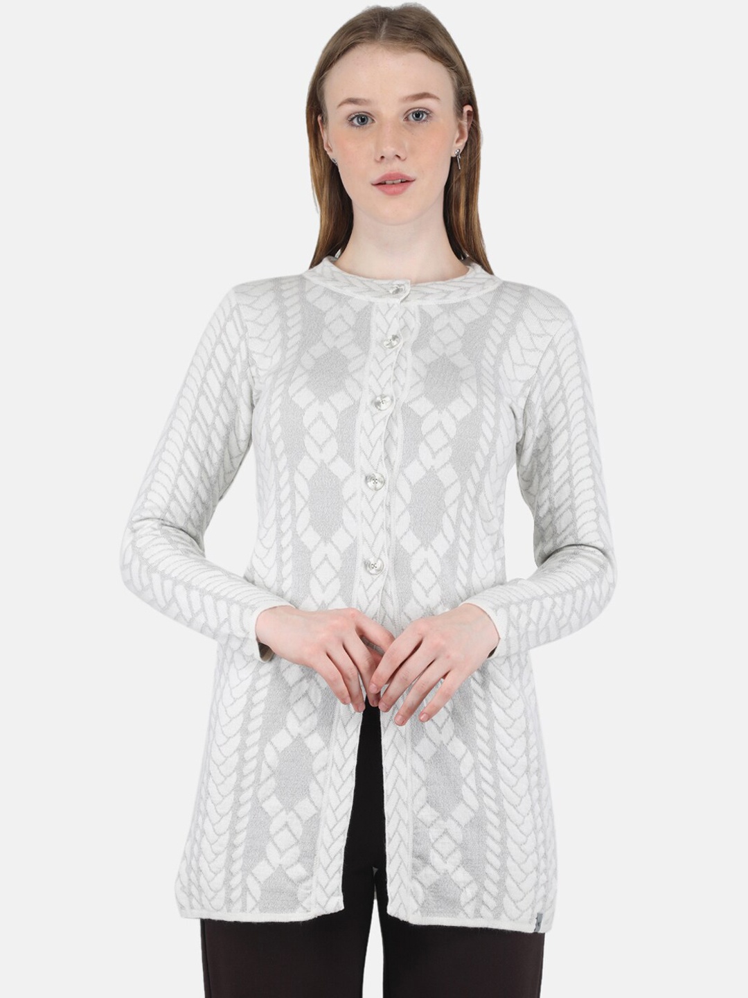 

Monte Carlo Women White Printed Pea Coat