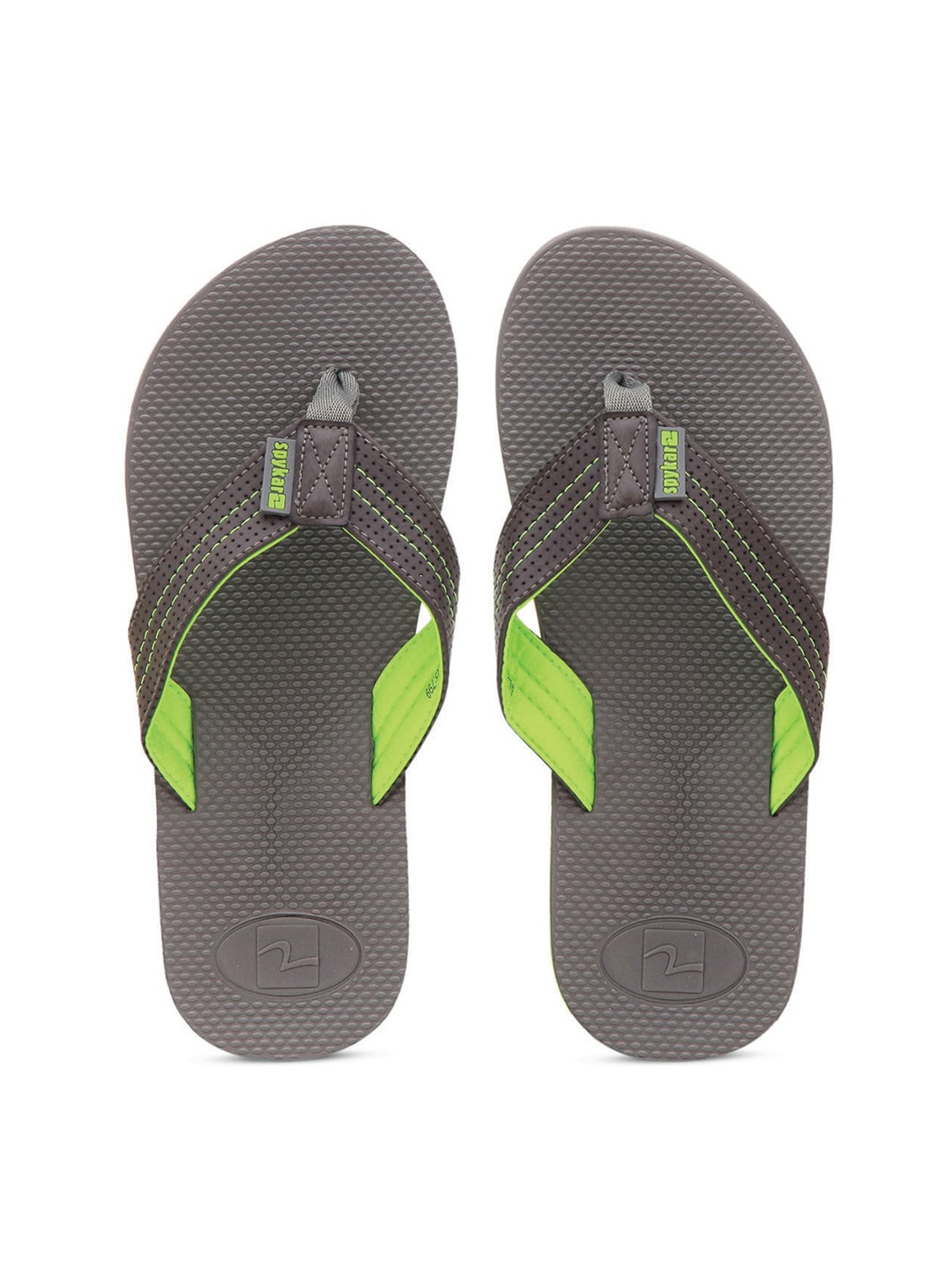 

SPYKAR Men Grey & Green Striped Rubber Thong Flip-Flops