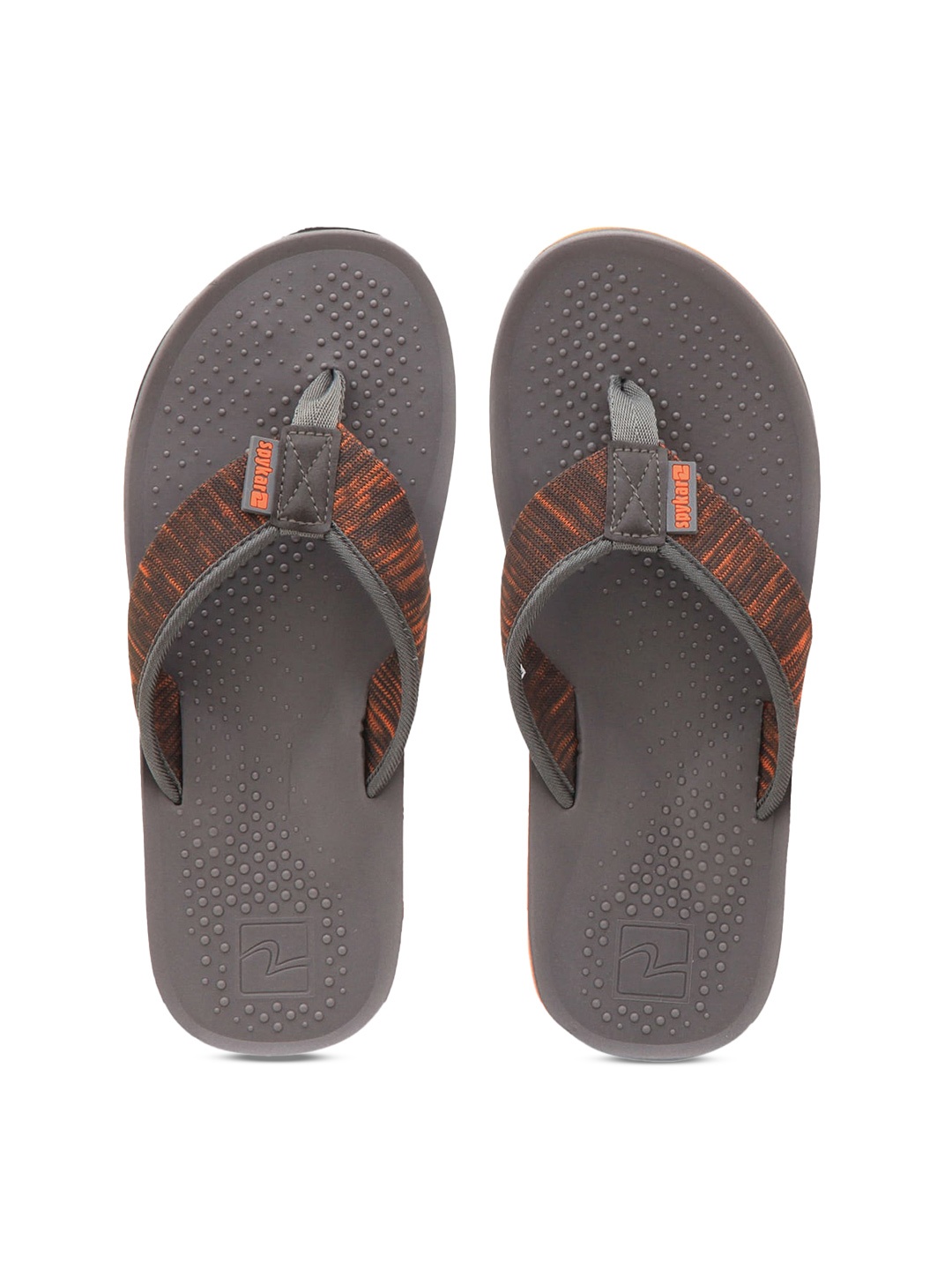 

SPYKAR Men Grey & Orange Rubber Thong Flip-Flops