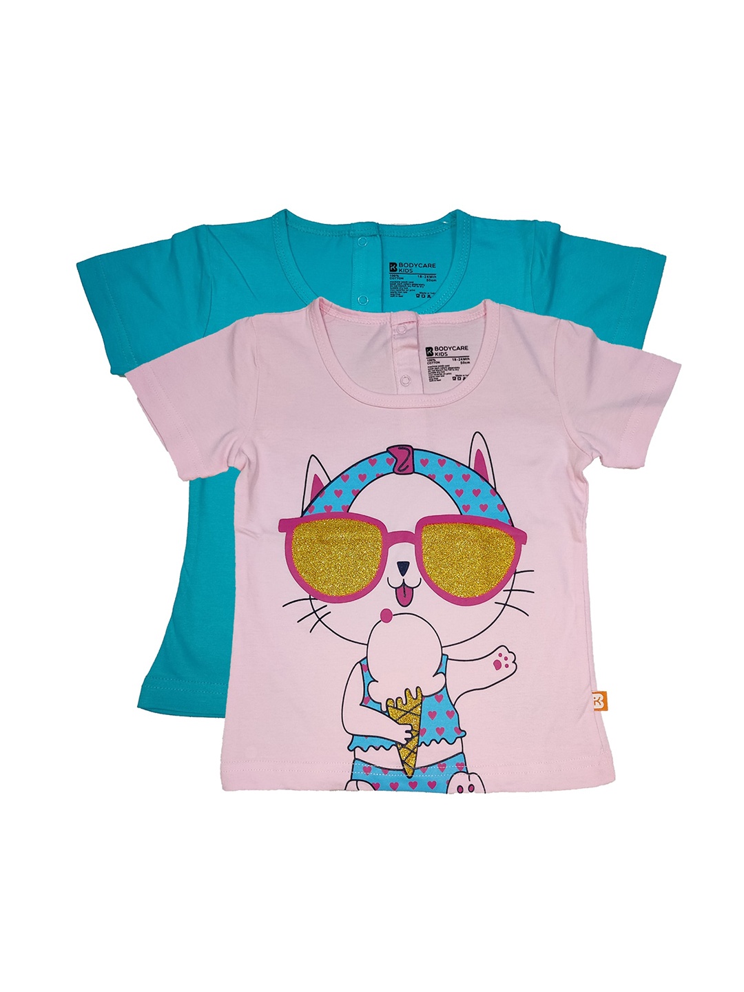 

Bodycare Kids Girls Pack of 2 Pink & Blue Printed Cotton T-shirt