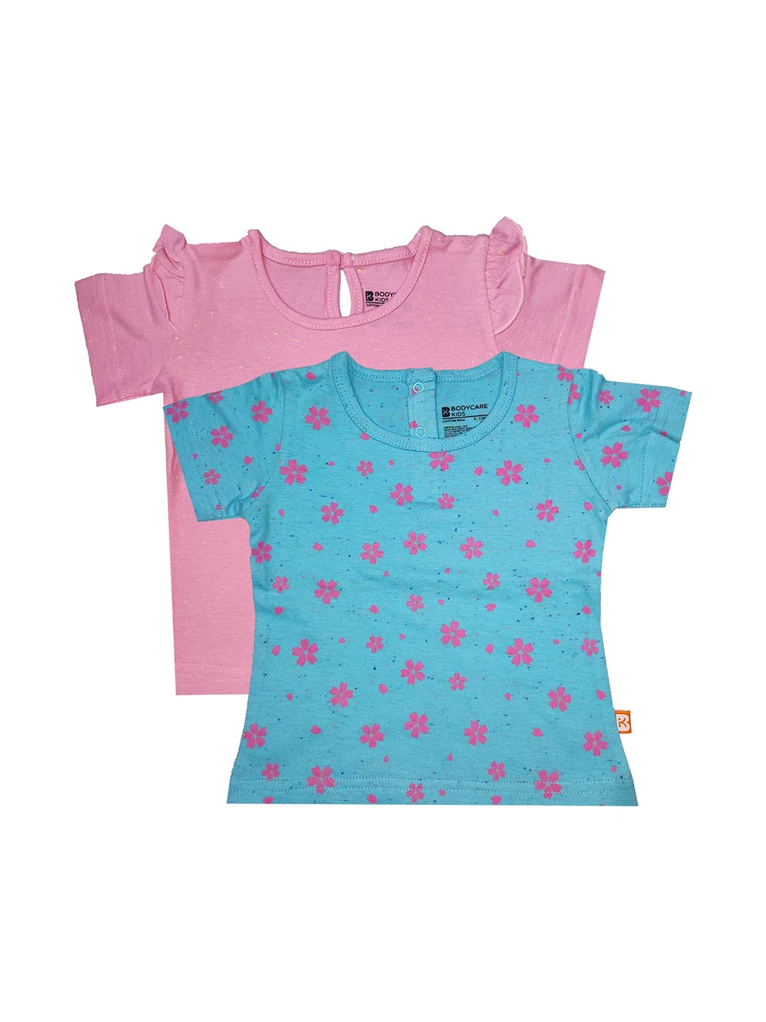 

Bodycare Kids Girls Pack of 2 Blue & Pink Floral Printed Cotton T-shirt