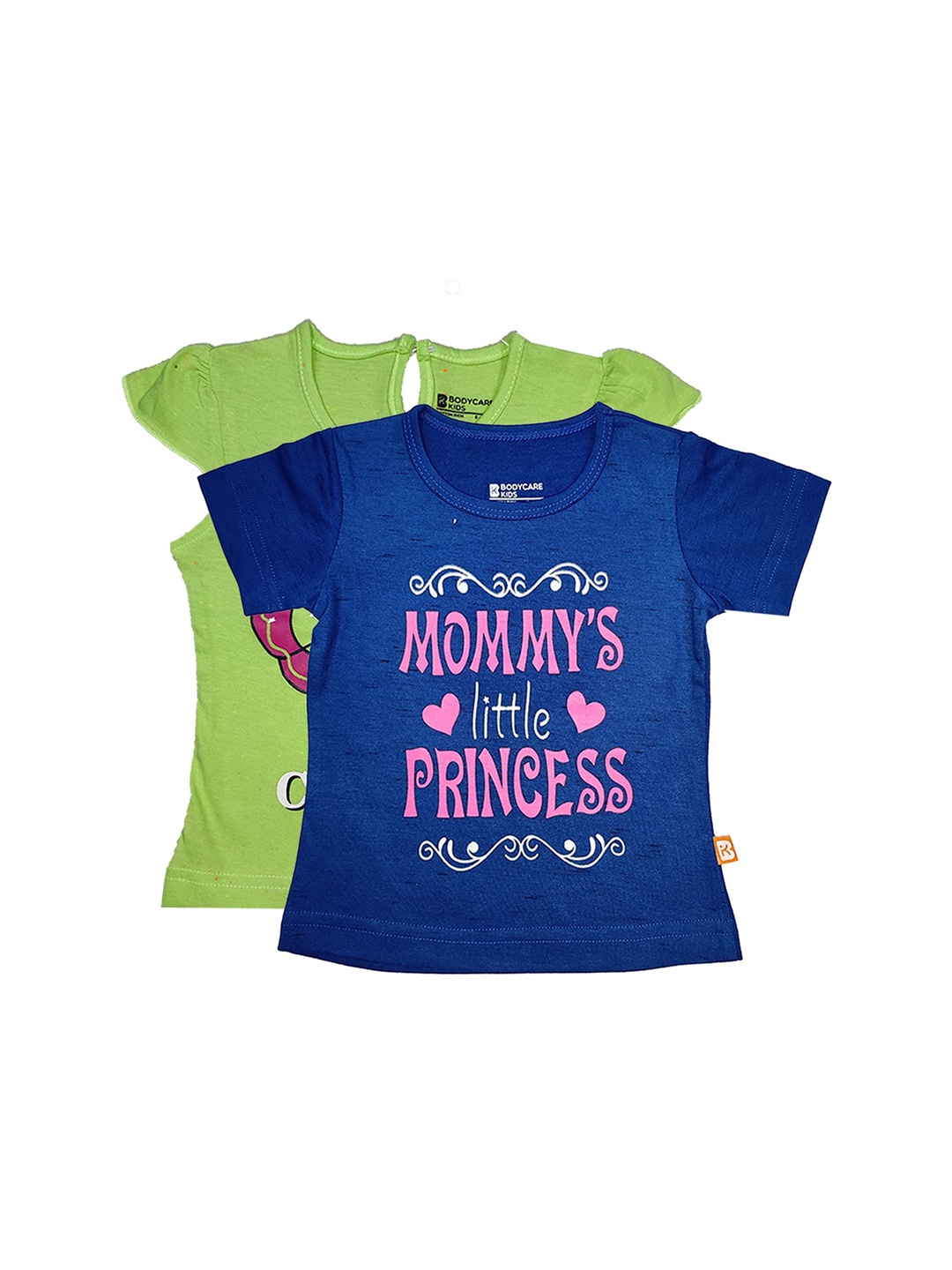 

Bodycare Kids Girls Pack of 2 Green & Blue Typography Printed Cotton T-shirt