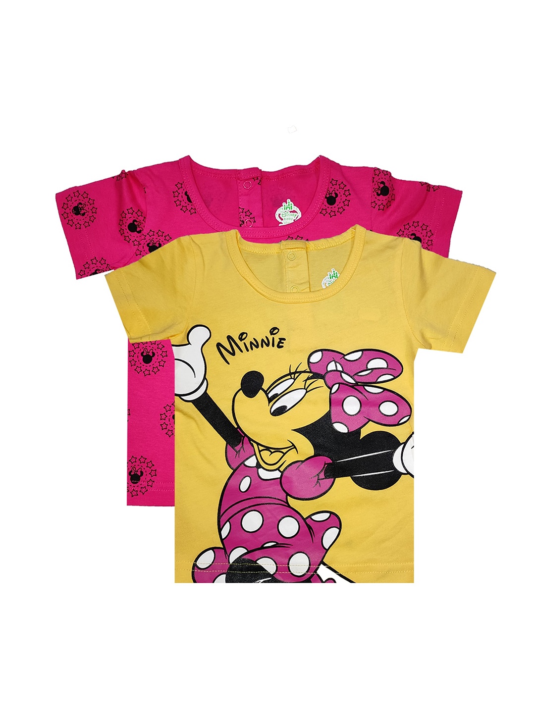 

Bodycare Kids Girls Pack of 2 Yellow & Pink Minnie Mouse Printed Cotton T-shirt