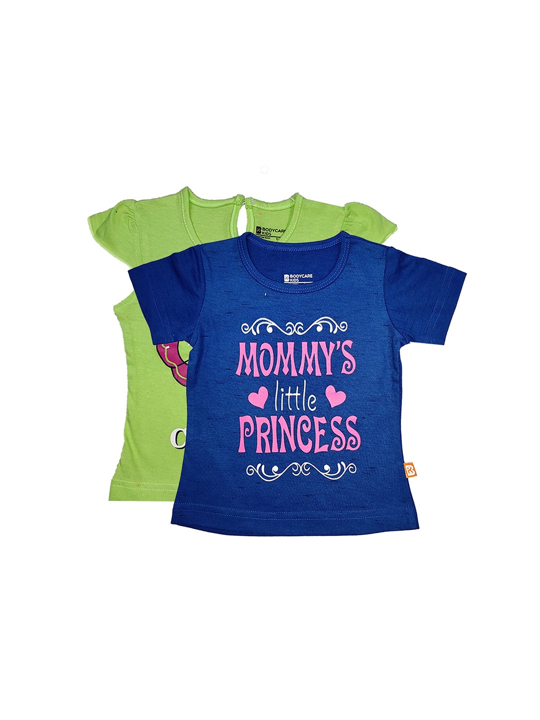 

Bodycare Kids Girls Pack of 2 Blue & Green Typography Printed Coton T-shirt