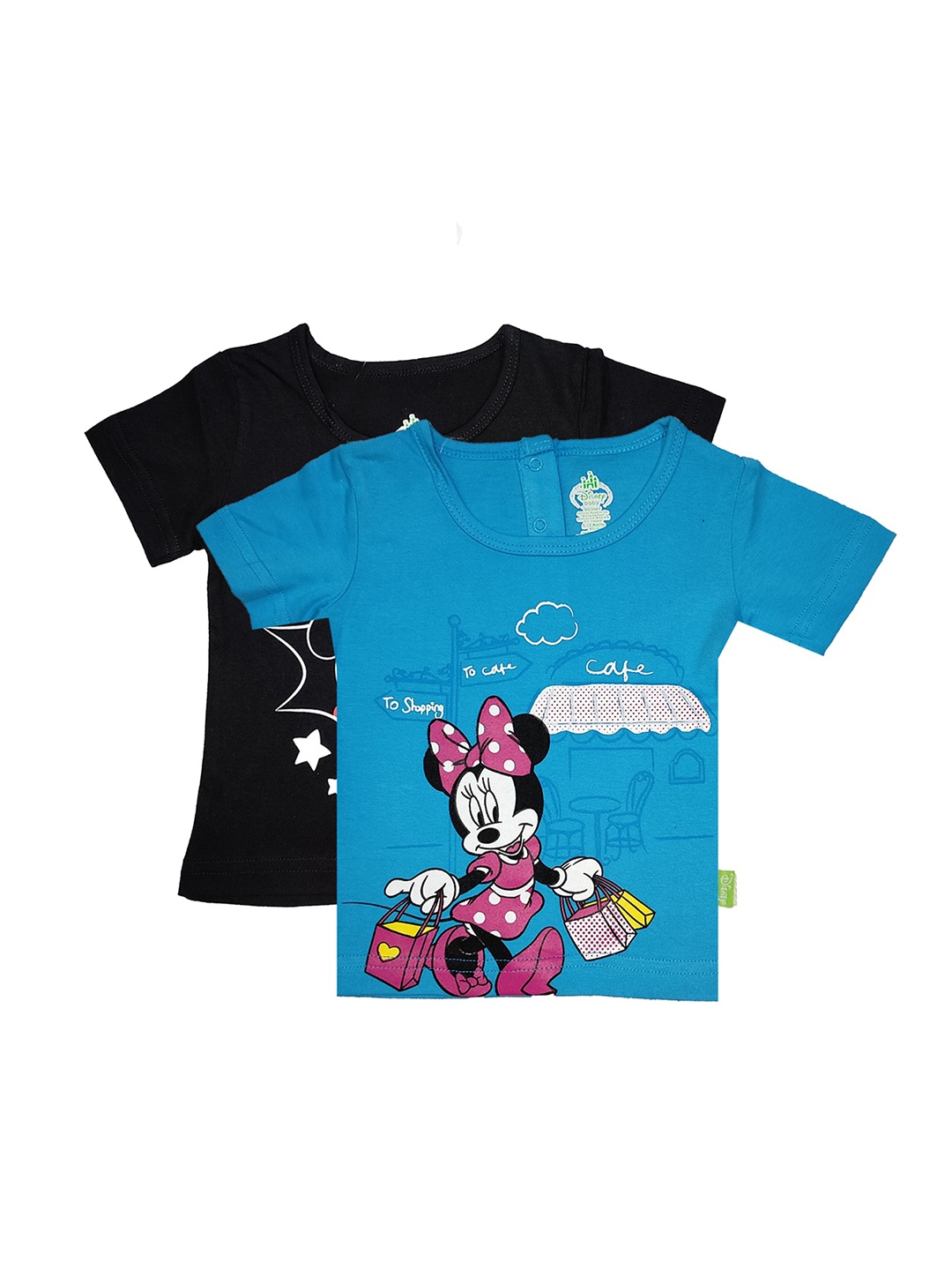 

Bodycare Kids Girls Pack of 2 Blue & Black Minnie Mouse Printed Cotton T-shirt