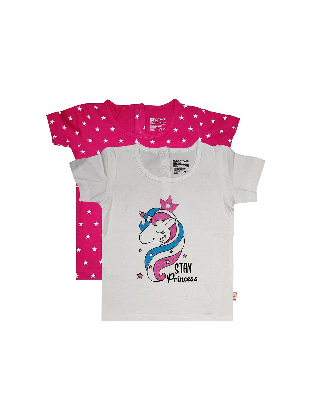 

Bodycare Kids Girls Pack of 2 Off White & Pink Printed Cotton T-shirt