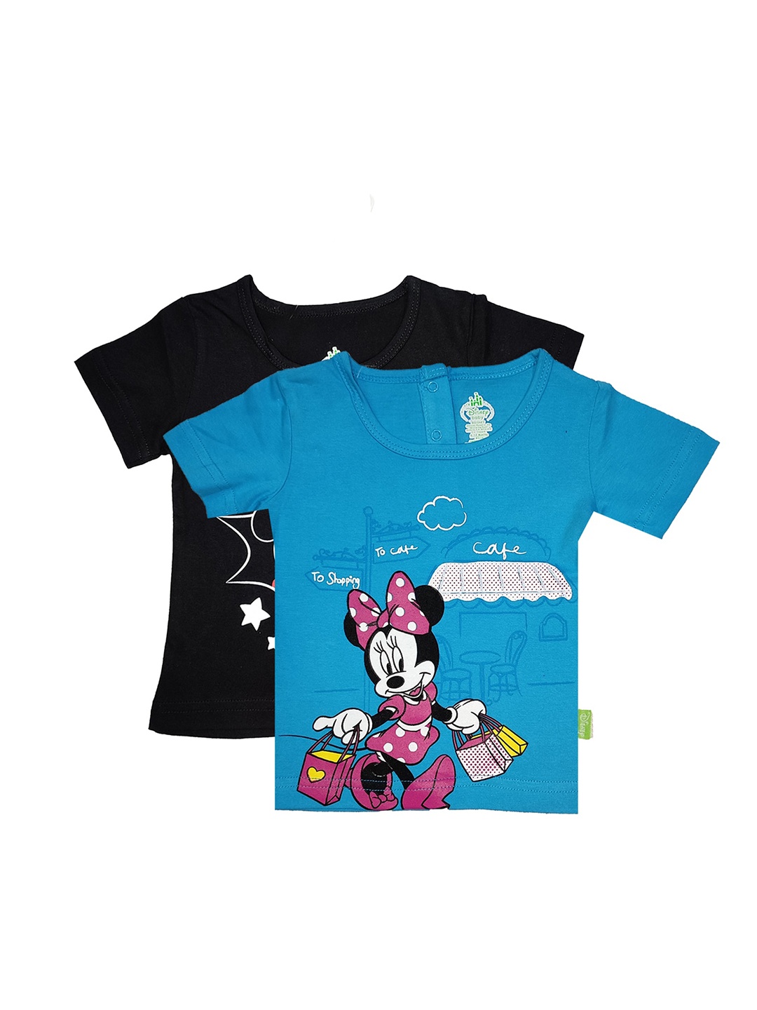 

Bodycare Kids Girls Pack of 2 Blue & Black Minnie Mouse Printed Cotton T-shirt
