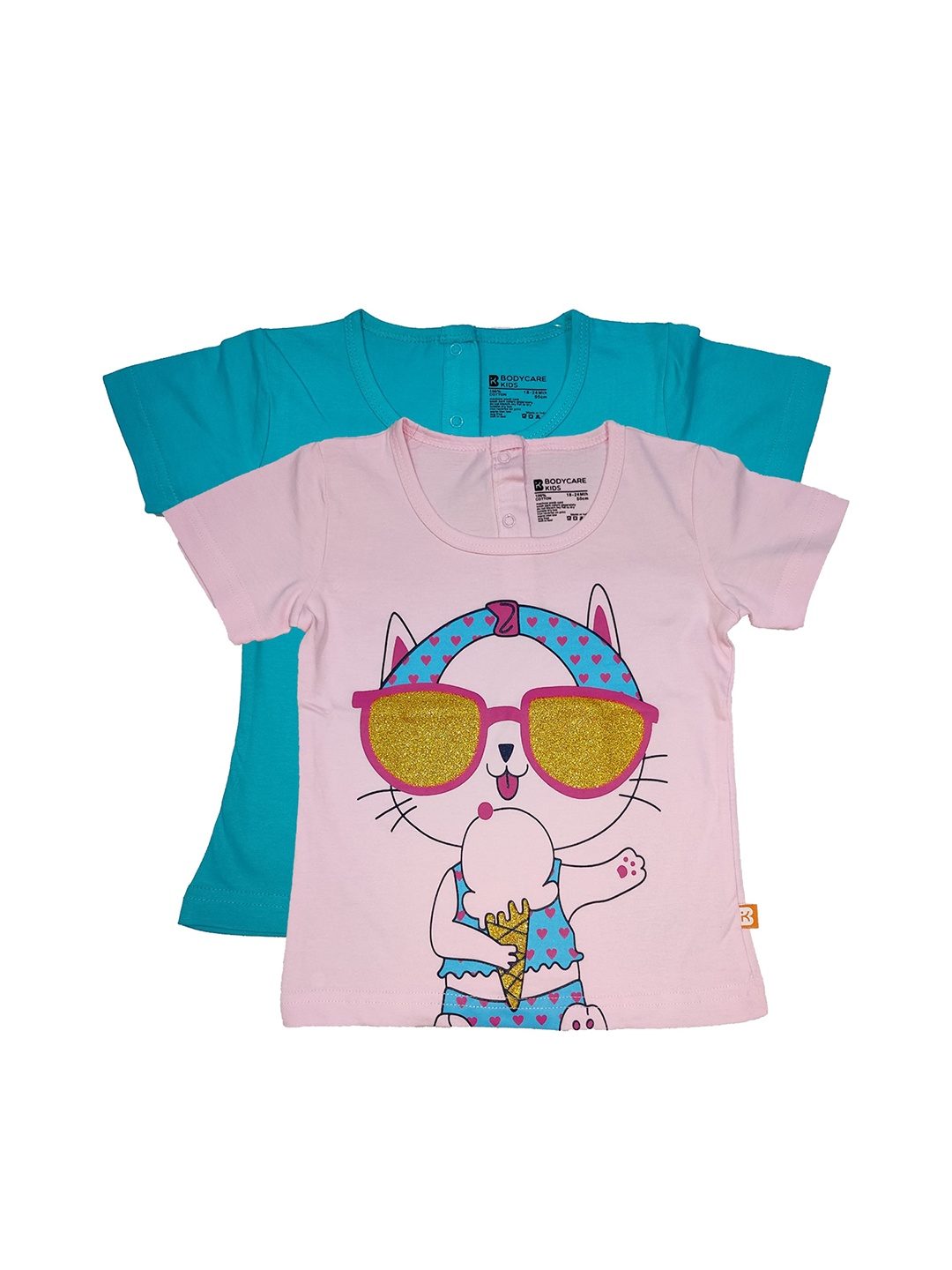 

Bodycare Kids Girls Pack of 2 Pink & Blue Printed Cotton T-shirt