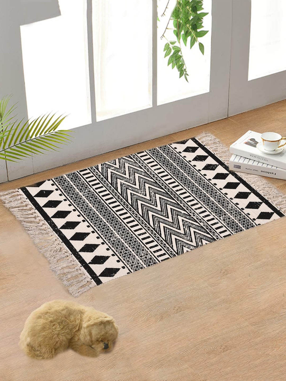 

THE little BIG STORE Cream & Black Organic Printed Cotton Floor Mats & Dhurries