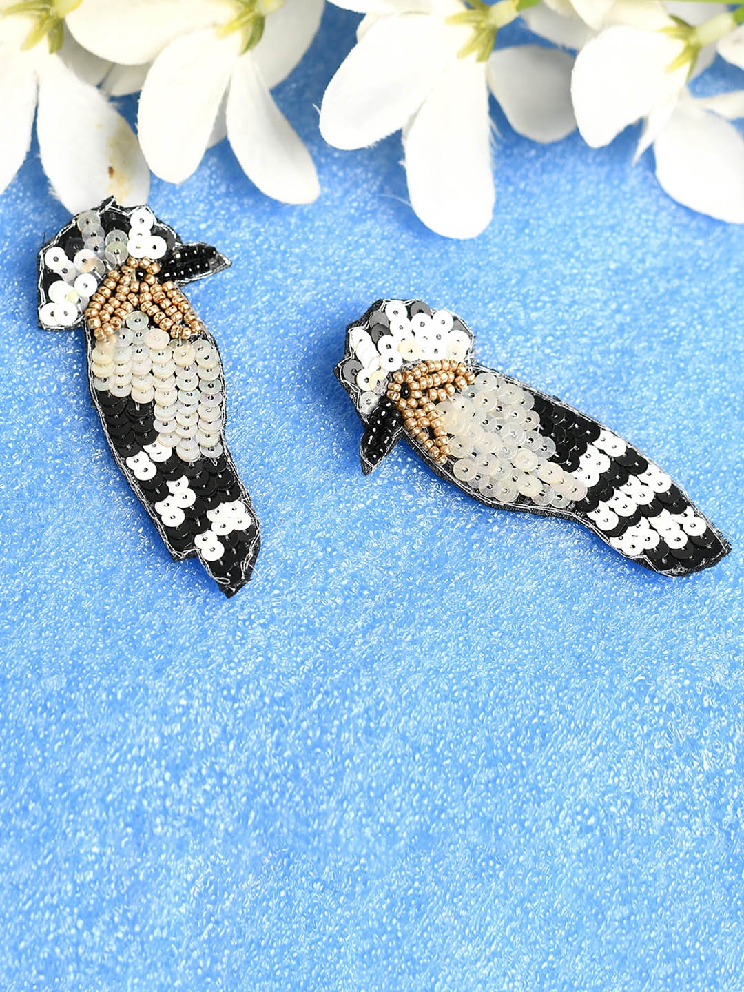 

Ratfanee White & Black Beaded Sparrow Drop Earrings