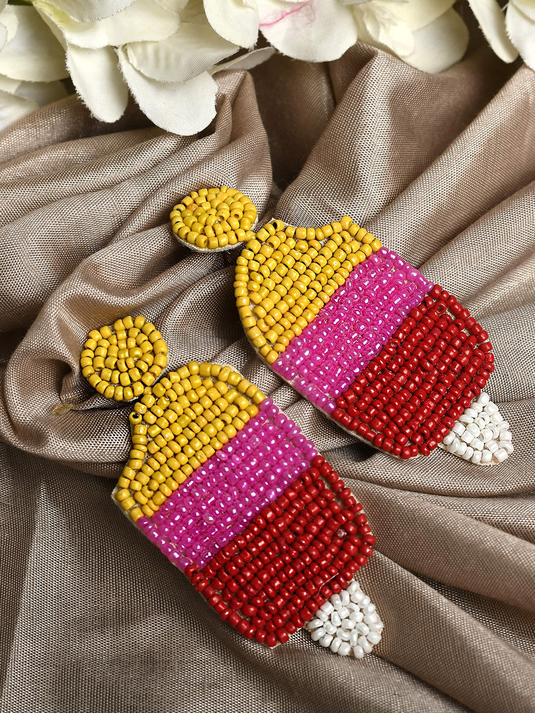 

Ratfanee Mustard & Red Contemporary Drop Earrings