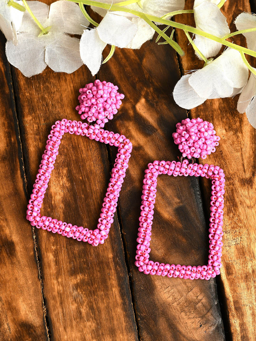 

Ratfanee Pink Contemporary Drop Earrings