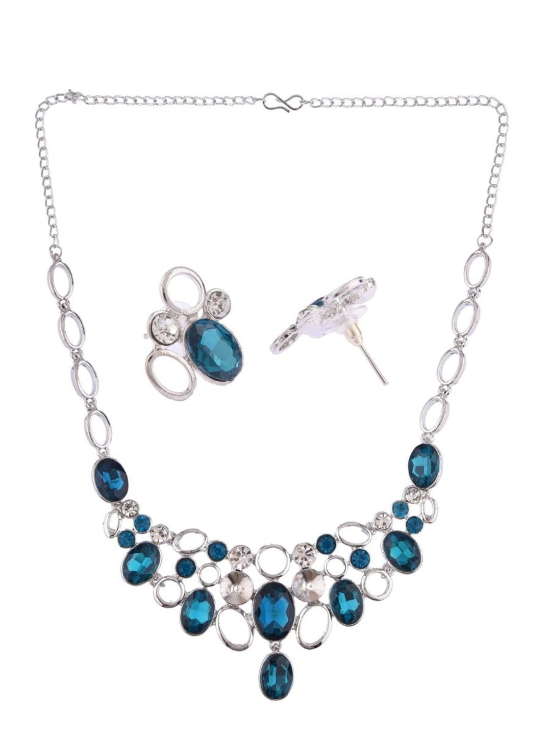 

Efulgenz Rhodium-Plated Blue & White Crystal-Studded Jewellery Set, Silver
