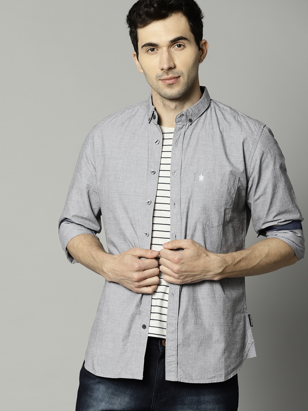 

French Connection Men Grey Slim Fit Solid Casual Shirt