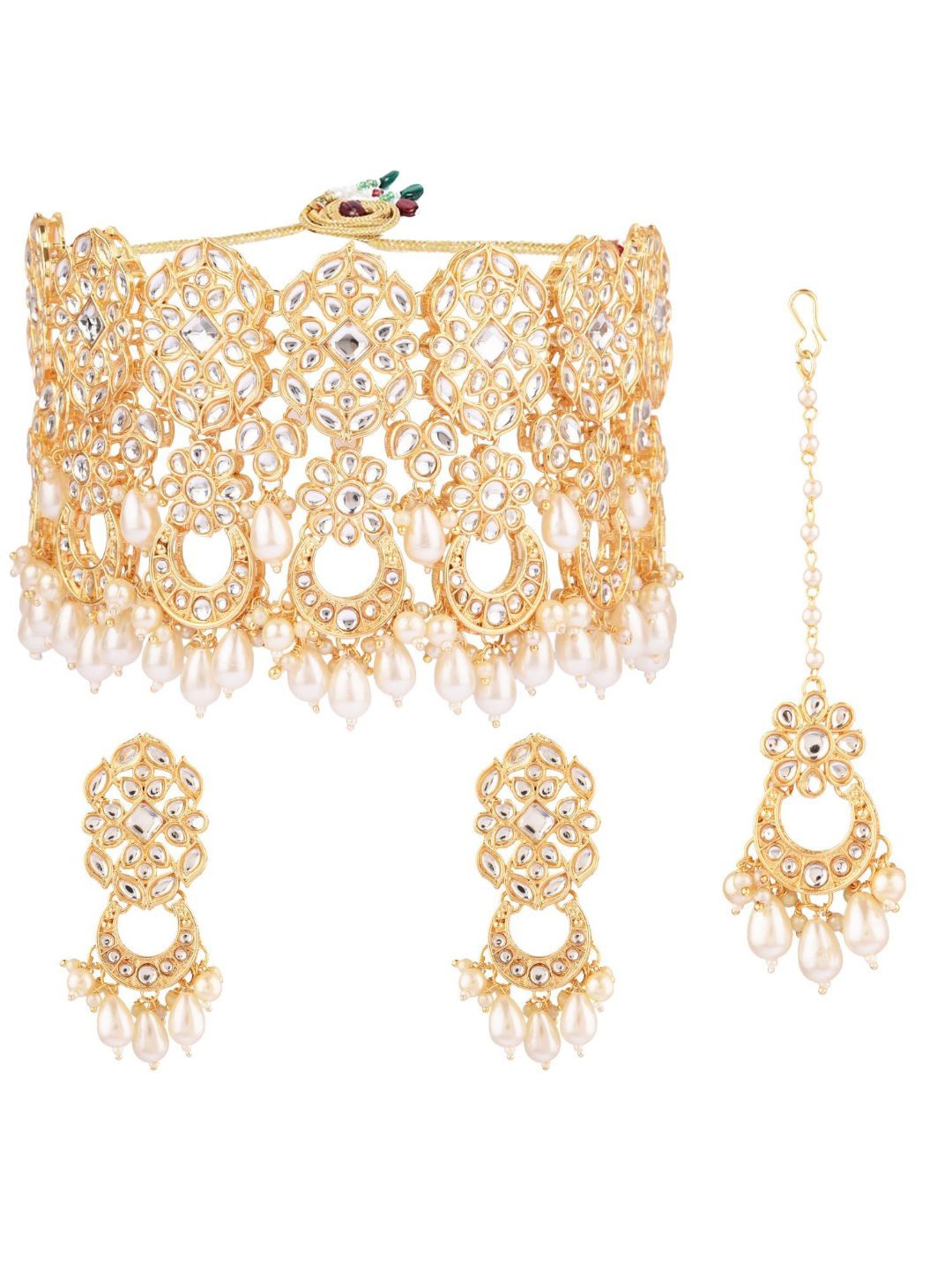 

Efulgenz Gold-Plated White Kundan Studded Jewellery Set