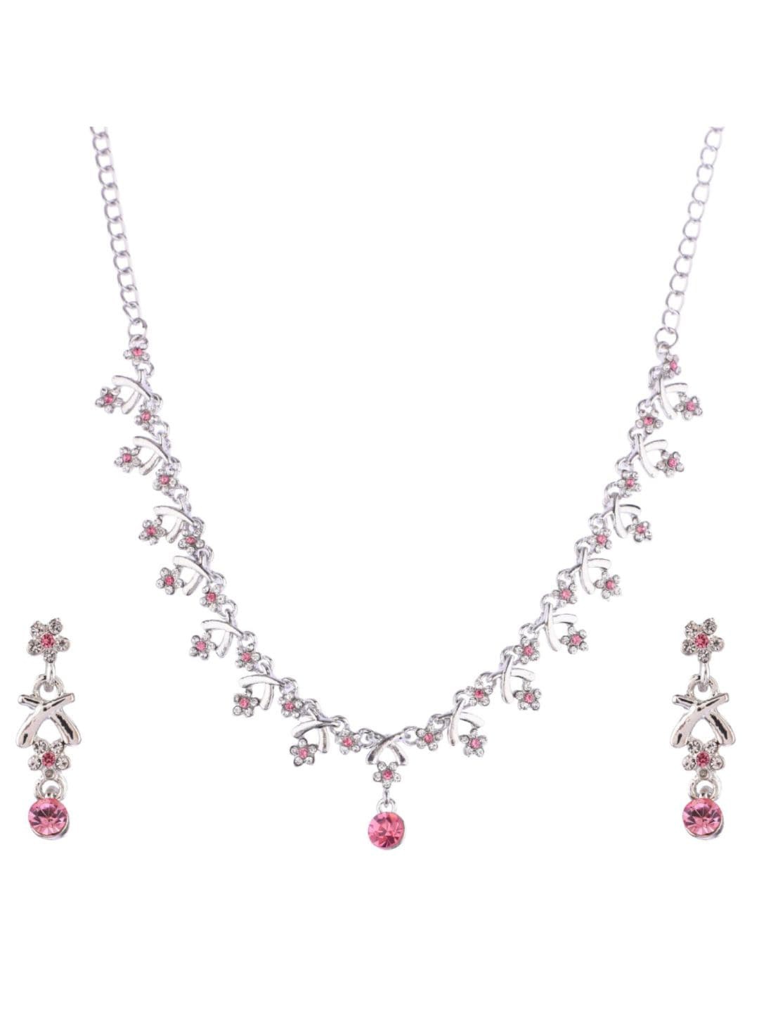 

Efulgenz Rhodium-Plated Silver-Toned Pink Crystal-Sudded Jewellery Set