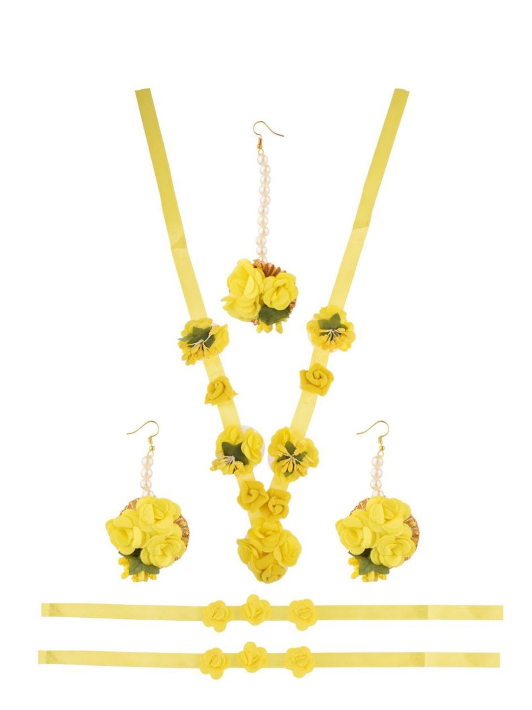 

Efulgenz Gold-Toned Yellow Pearls & Flowers Studded Jewellery Set