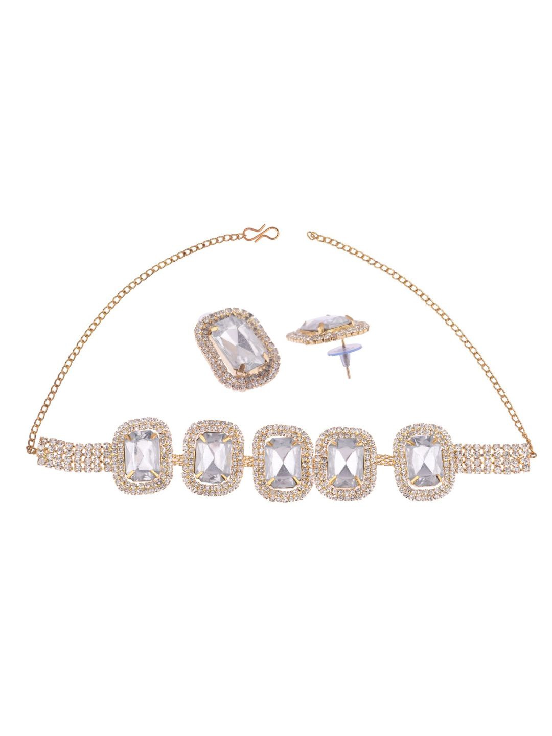 

Efulgenz Gold-Toned White Crystal Studded Jewellery Set