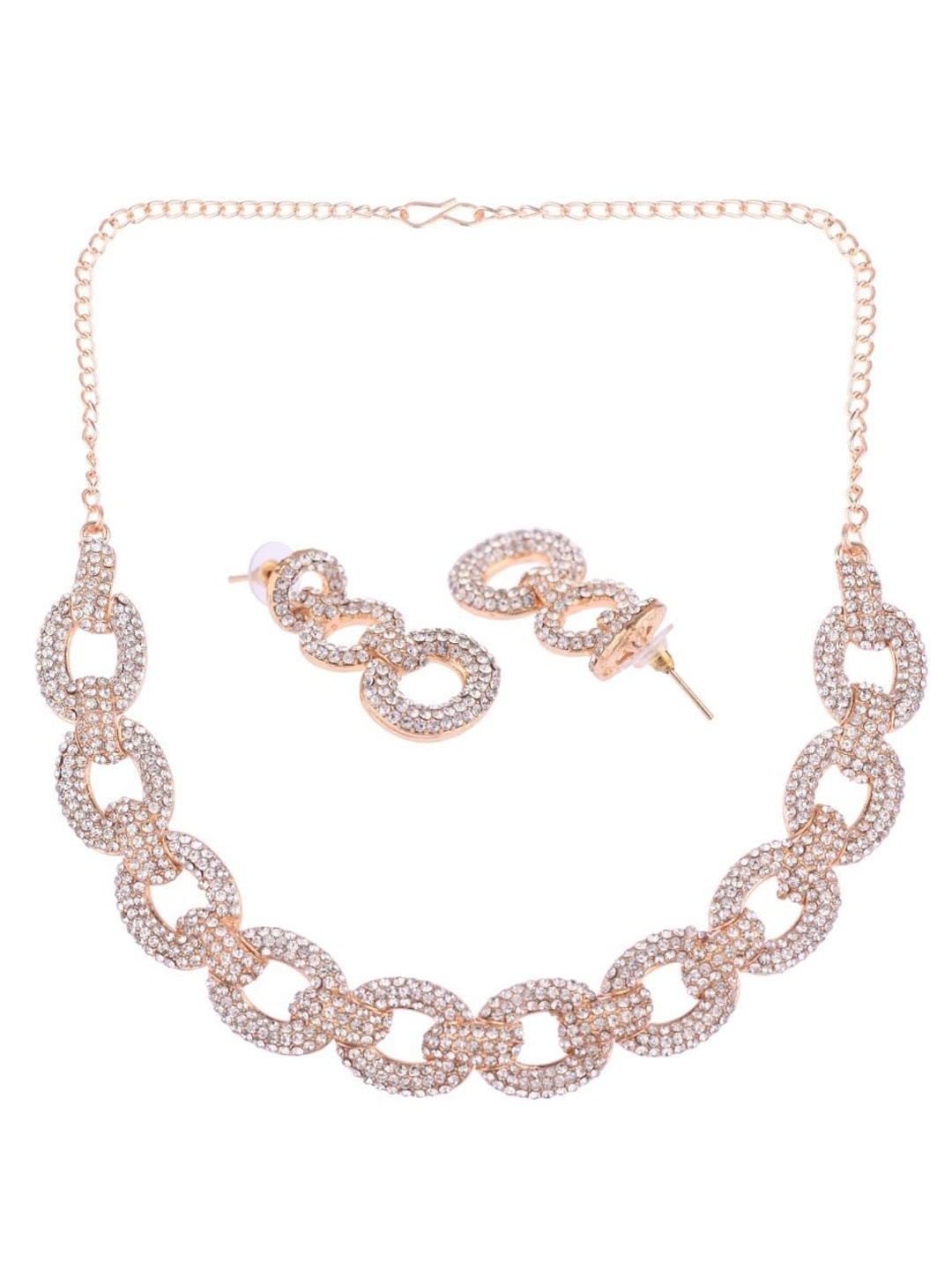 

Efulgenz Women White & Gold-Plated Crystal Studded Necklace and Earrings