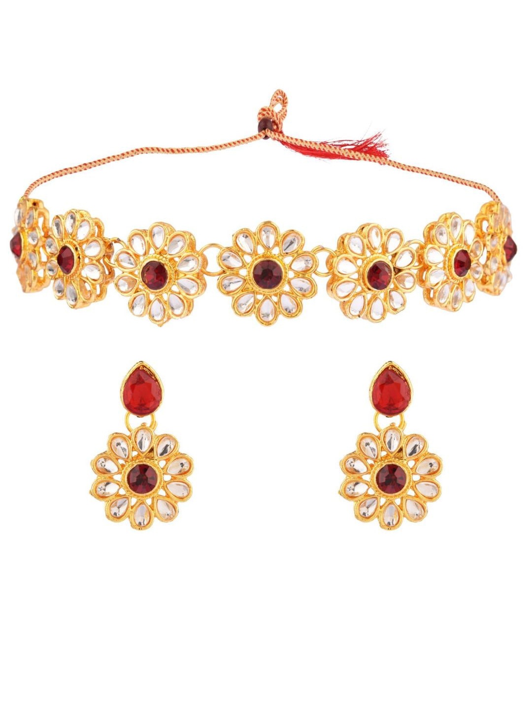 

Efulgenz Women Maroon & White Gold-Plated Crystal Studded Jewellery Set